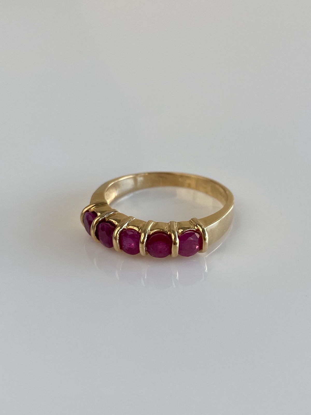 Vintage Solid 10k Yellow Gold Ruby Row Ring - Size 8.75