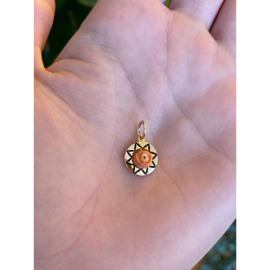 Vintage Solid 10k Yellow Gold Medium Carved Coral Rose Enamel Charm