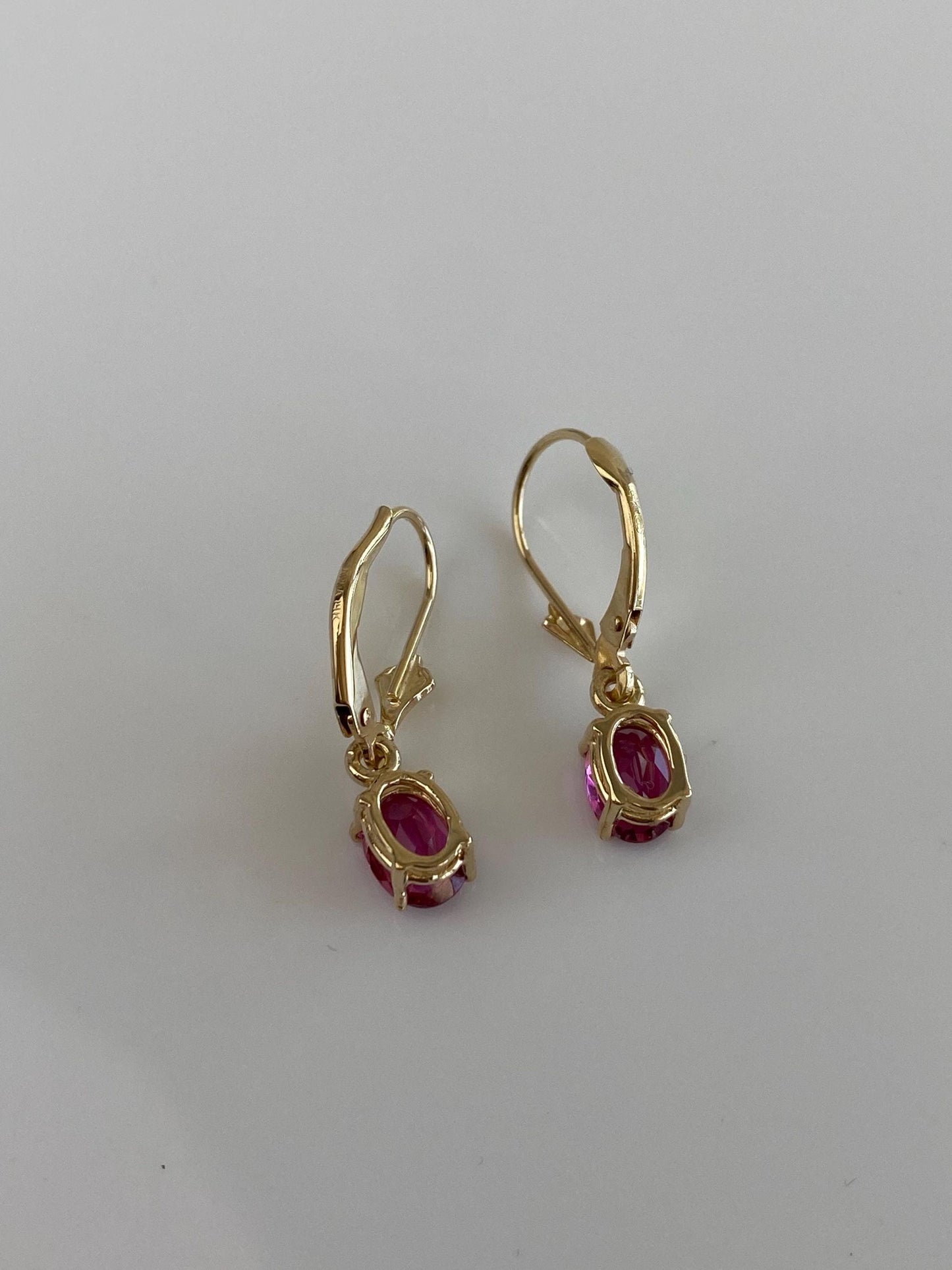 Vintage Solid 14k Yellow Gold Pink Tourmaline Dangle Earrings
