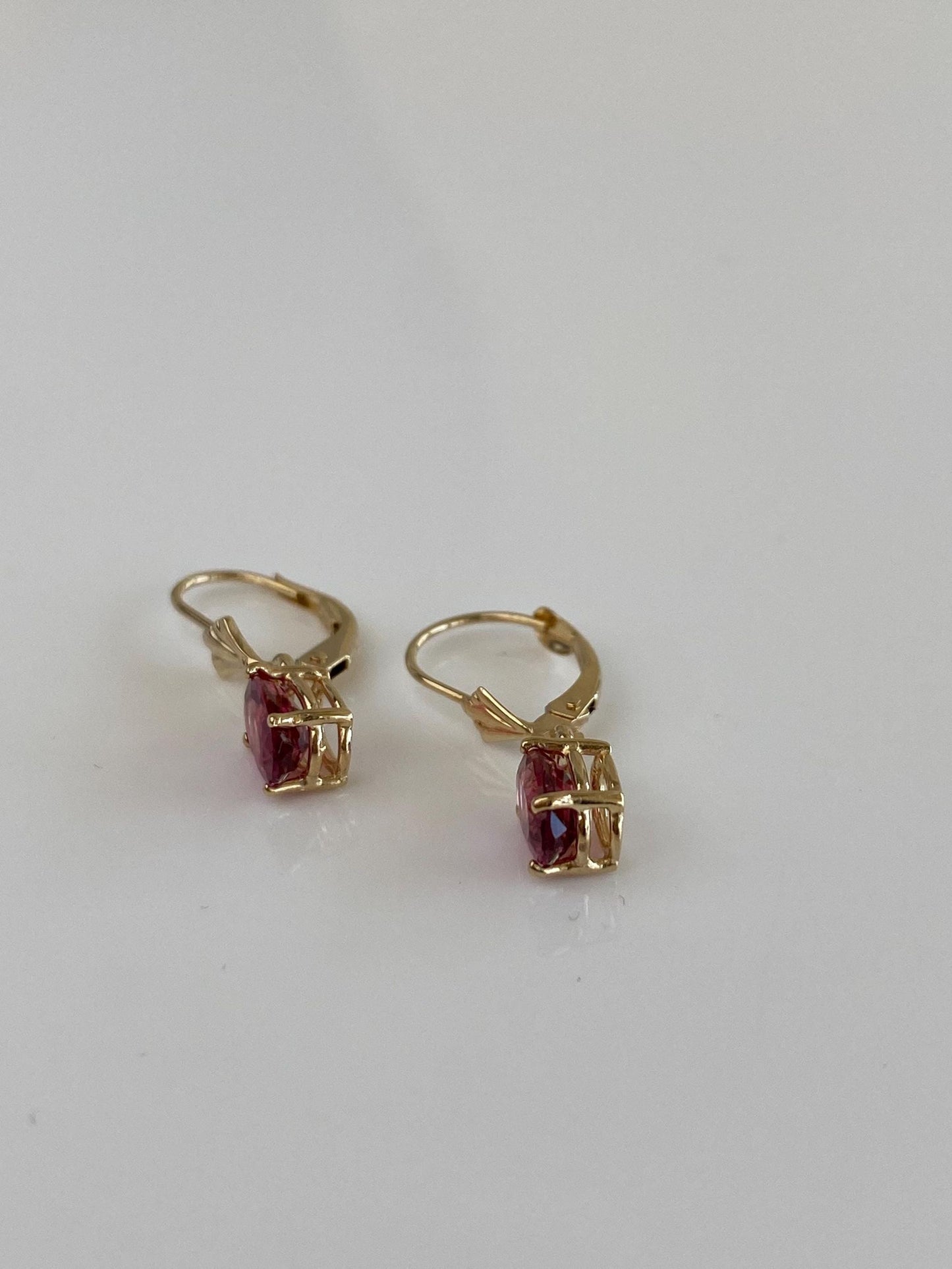 Vintage Solid 14k Yellow Gold Pink Tourmaline Dangle Earrings
