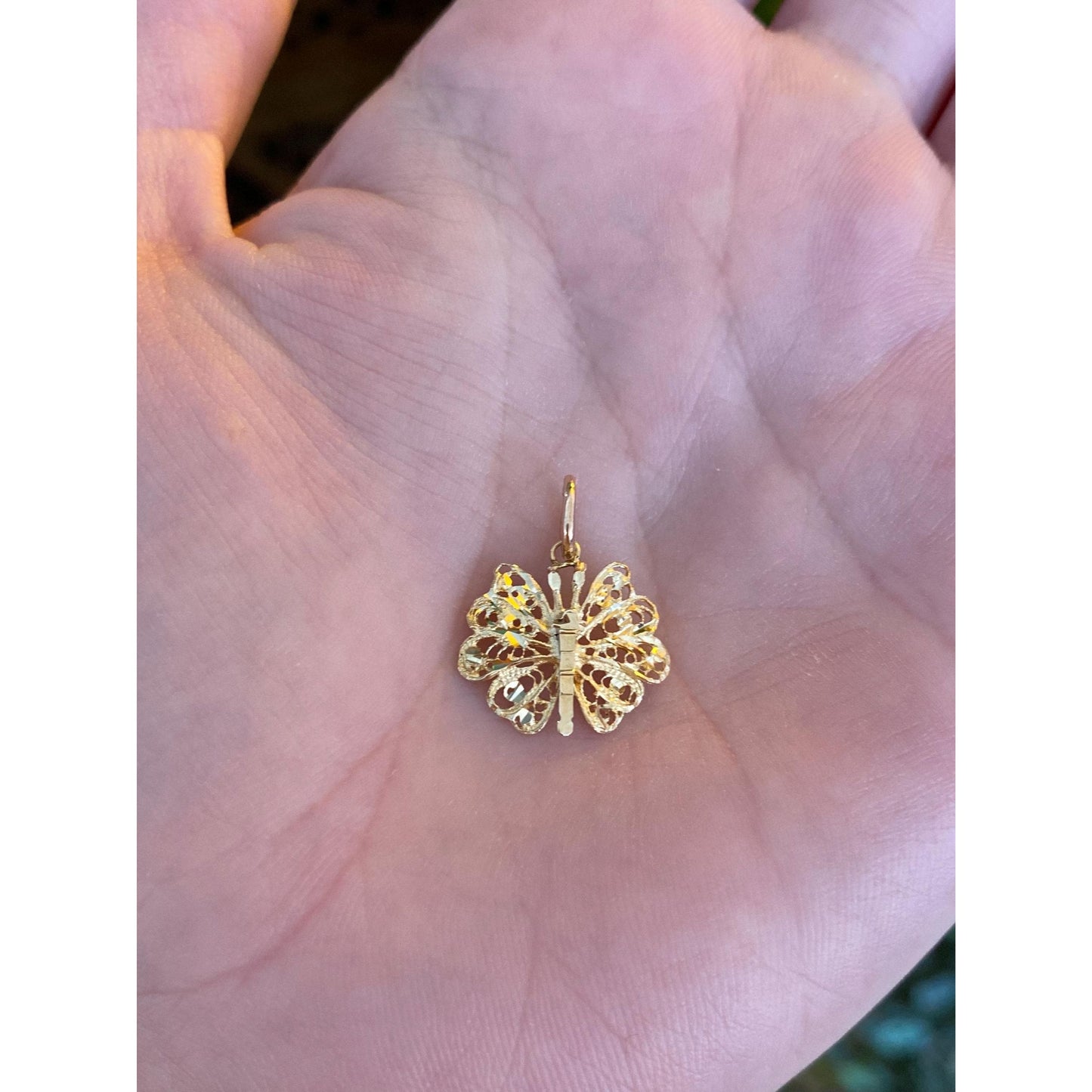 Vintage Solid 14k Yellow Gold Filigree Butterfly Charm