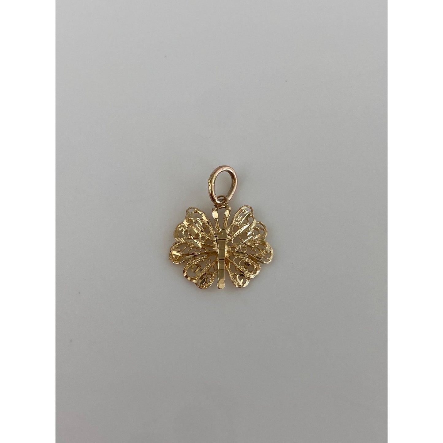 Vintage Solid 14k Yellow Gold Filigree Butterfly Charm