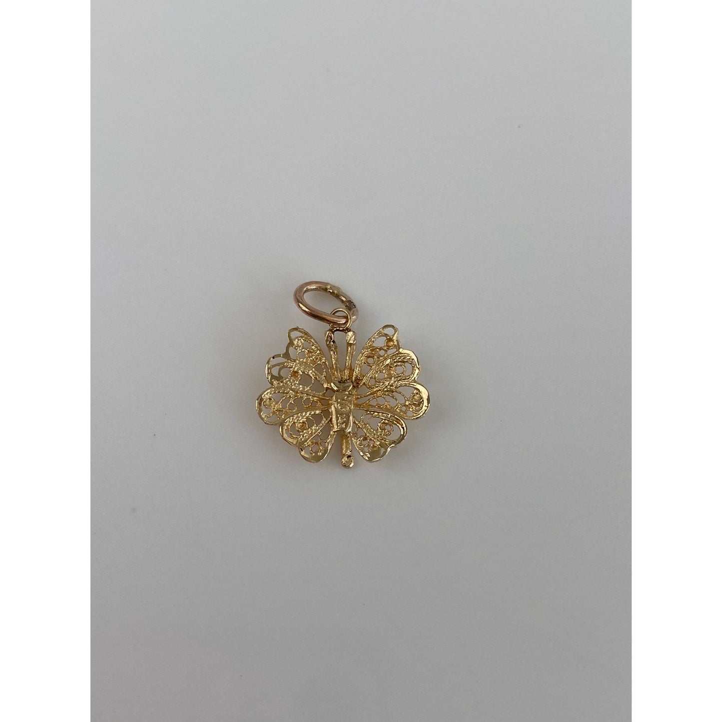Vintage Solid 14k Yellow Gold Filigree Butterfly Charm