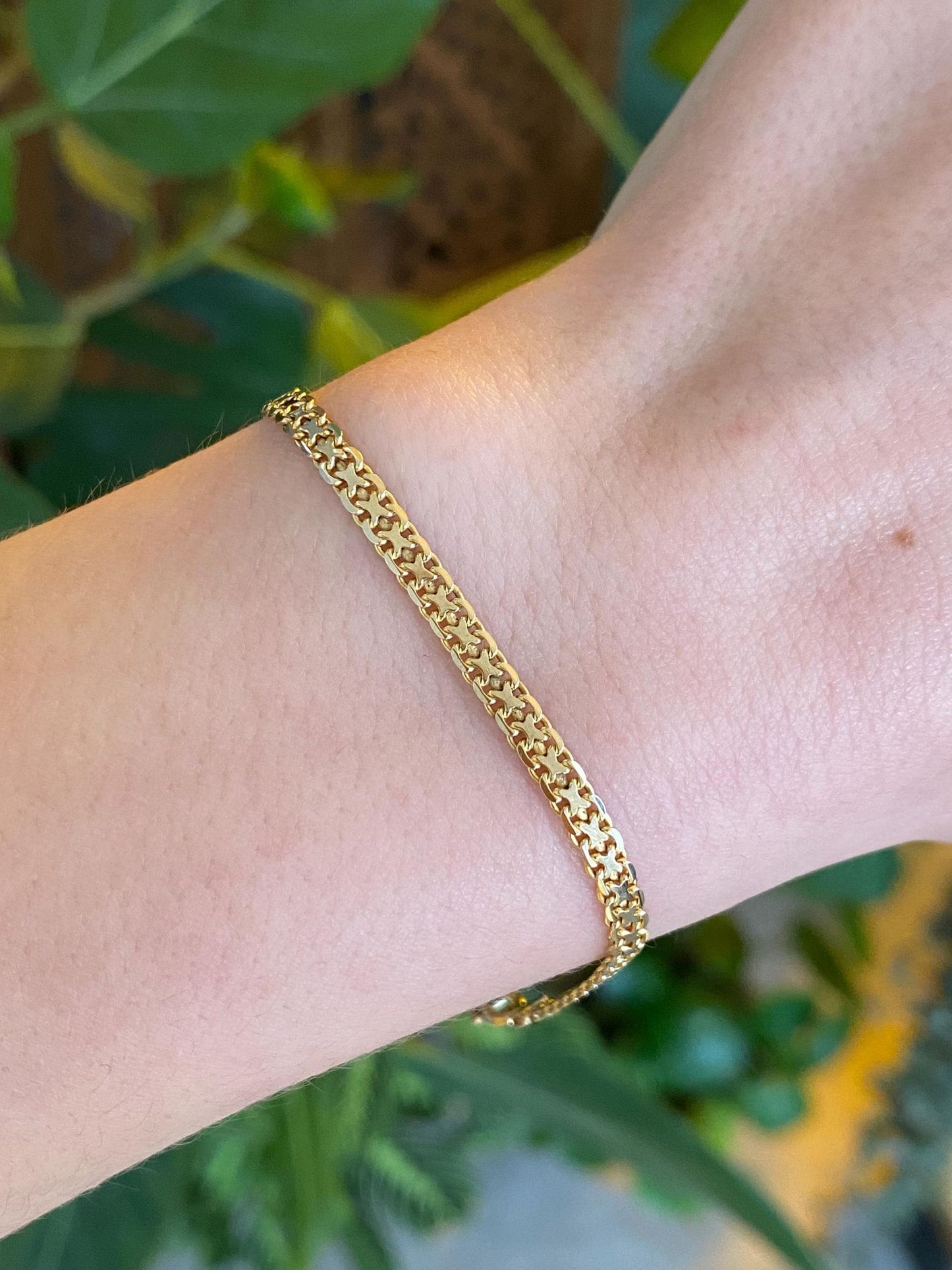 Vintage Solid 14k Yellow Gold Bismark Chain Bracelet - 7 inches