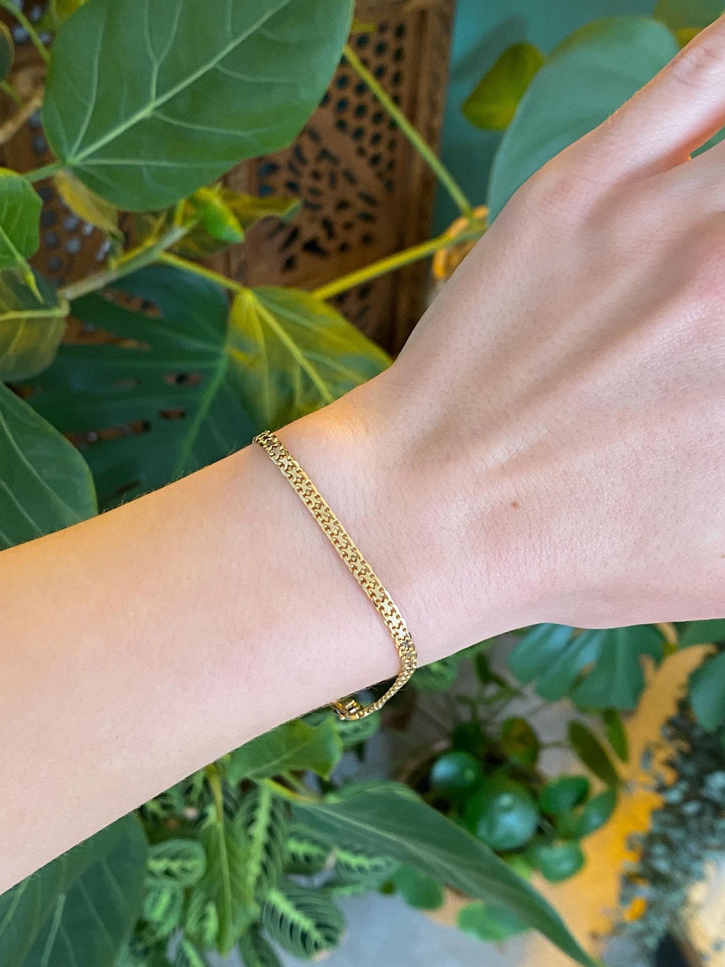 Vintage Solid 14k Yellow Gold Bismark Chain Bracelet - 7 inches