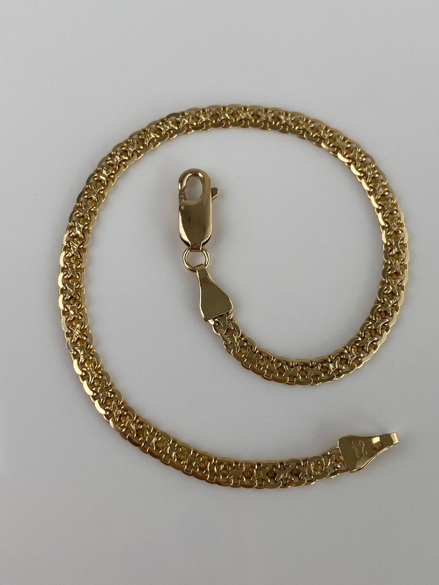 Vintage Solid 14k Yellow Gold Bismark Chain Bracelet - 7 inches