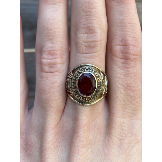 Vintage Solid 10k White Gold Ruby Concord HS 1970 Class Ring - Size 6.75