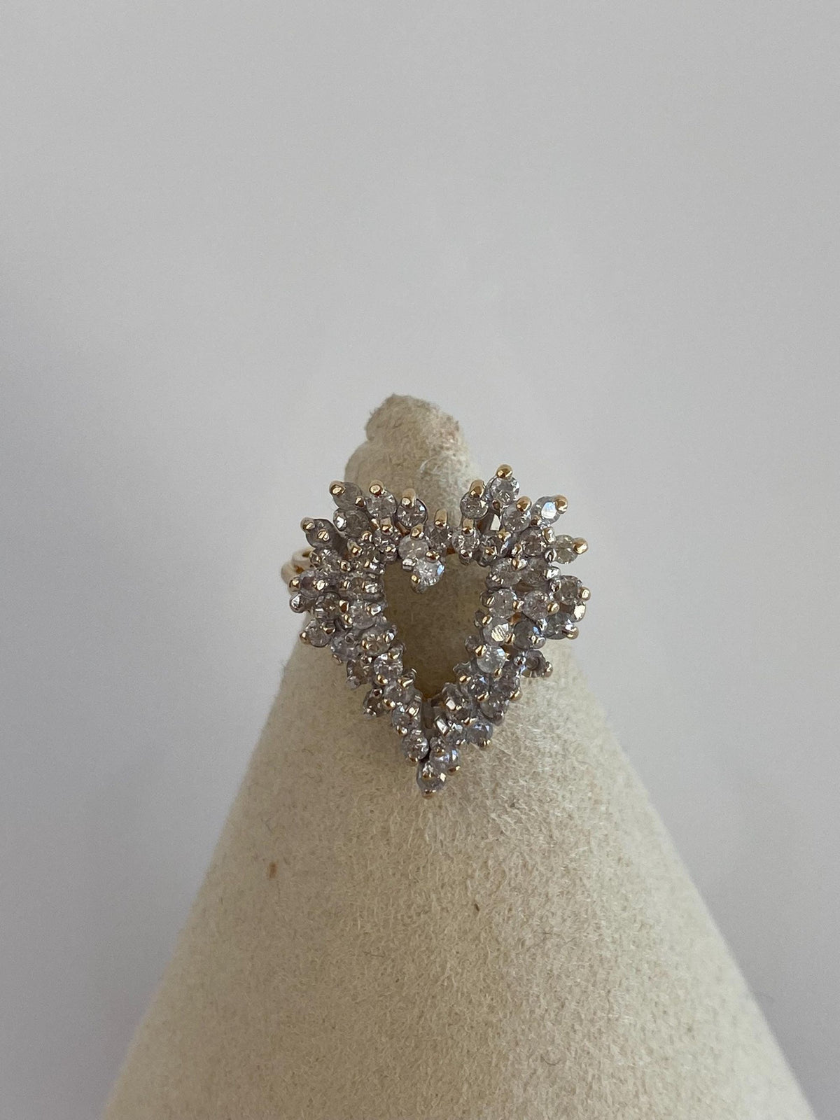 Vintage Solid 14k White & Yellow Gold Diamonds Heart Ring - Size 6.5