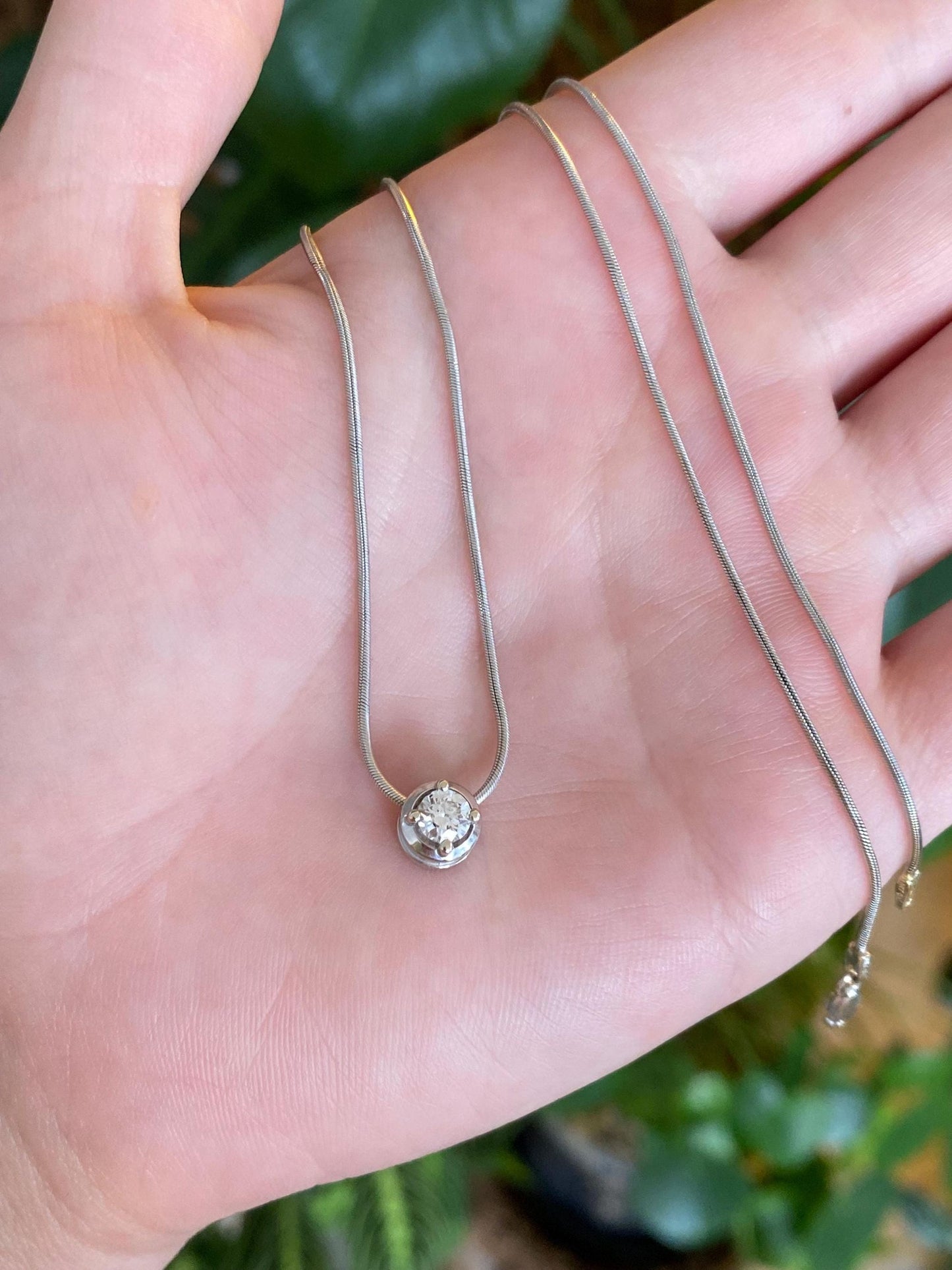 Vintage Solid 14k White Gold Diamond Charm Snake Chain Necklace - 16.25 inches