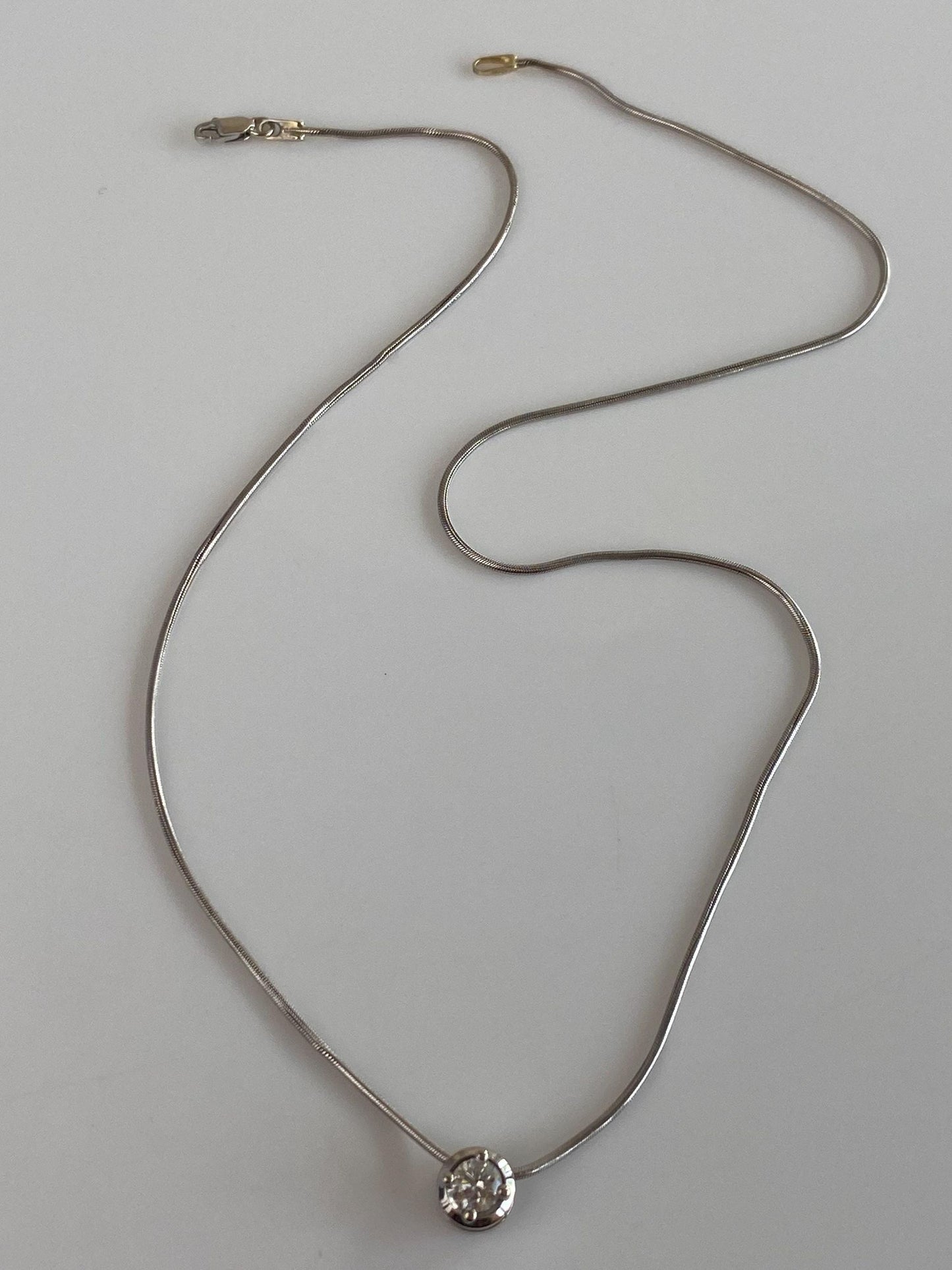 Vintage Solid 14k White Gold Diamond Charm Snake Chain Necklace - 16.25 inches