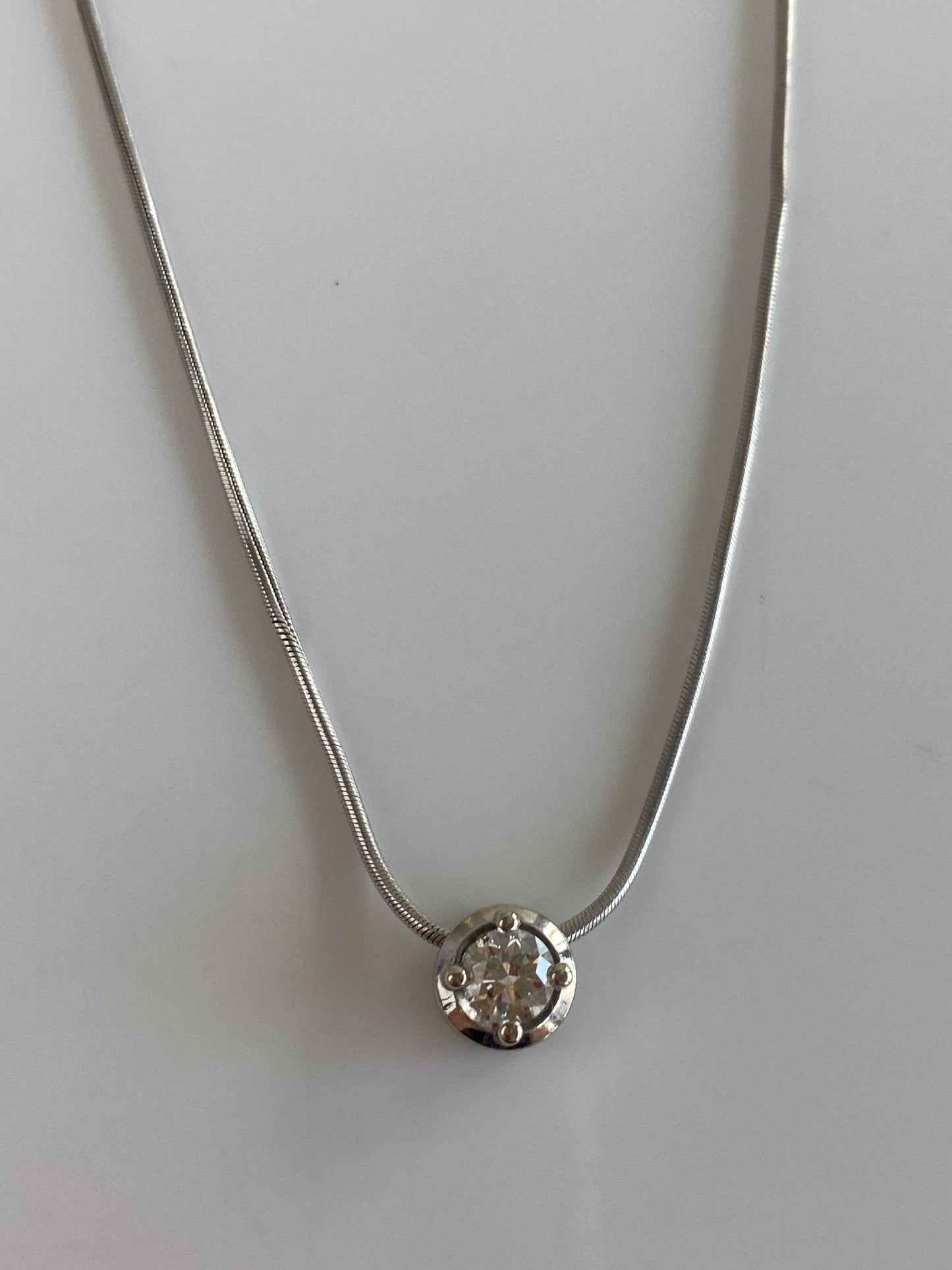 Vintage Solid 14k White Gold Diamond Charm Snake Chain Necklace - 16.25 inches