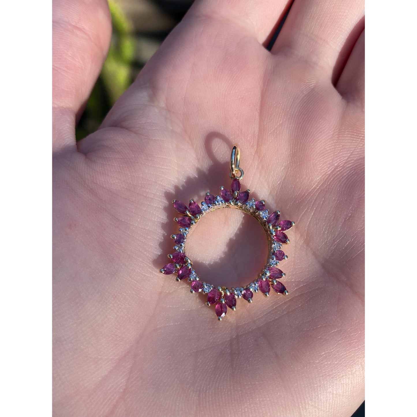 Vintage Solid 14k Yellow Gold Ruby Diamond Open Charm