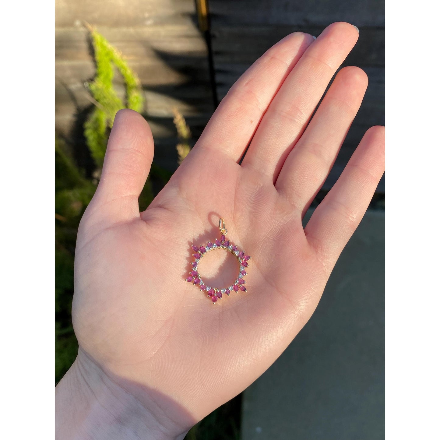 Vintage Solid 14k Yellow Gold Ruby Diamond Open Charm