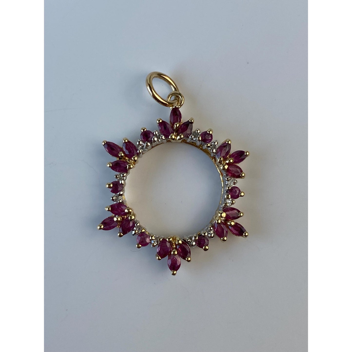 Vintage Solid 14k Yellow Gold Ruby Diamond Open Charm
