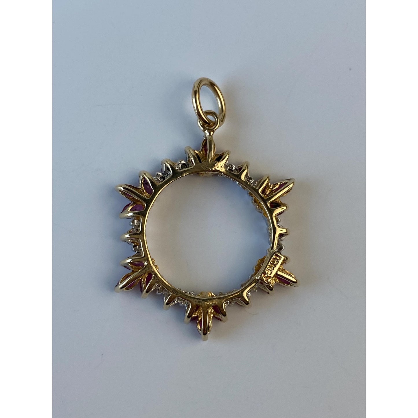 Vintage Solid 14k Yellow Gold Ruby Diamond Open Charm