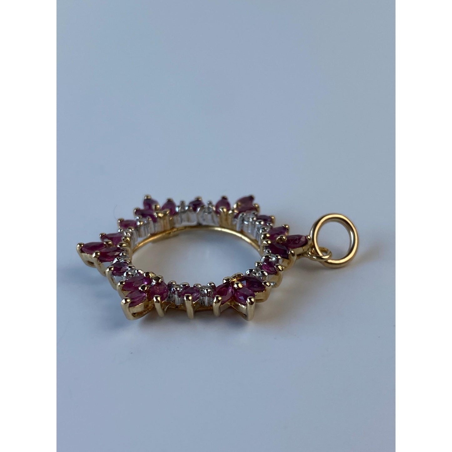 Vintage Solid 14k Yellow Gold Ruby Diamond Open Charm