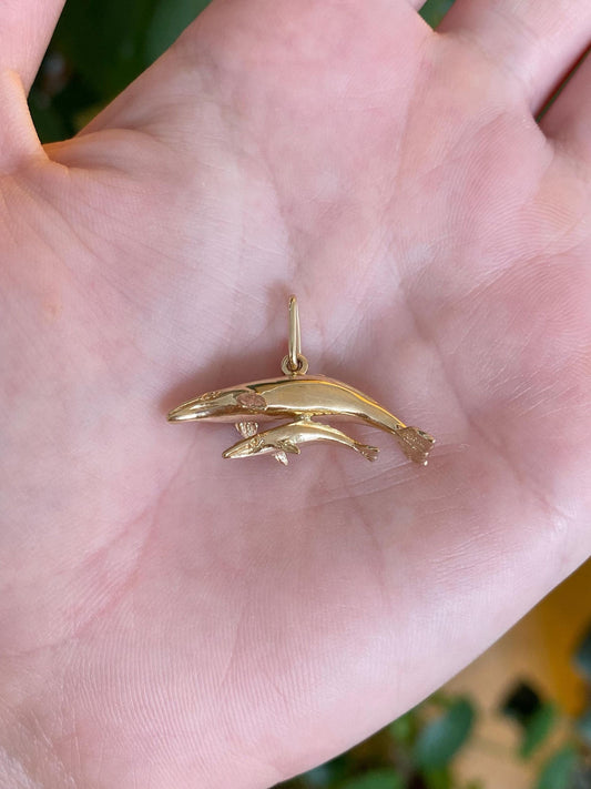 Vintage Solid 14k Yellow Gold Whale Baby Charm