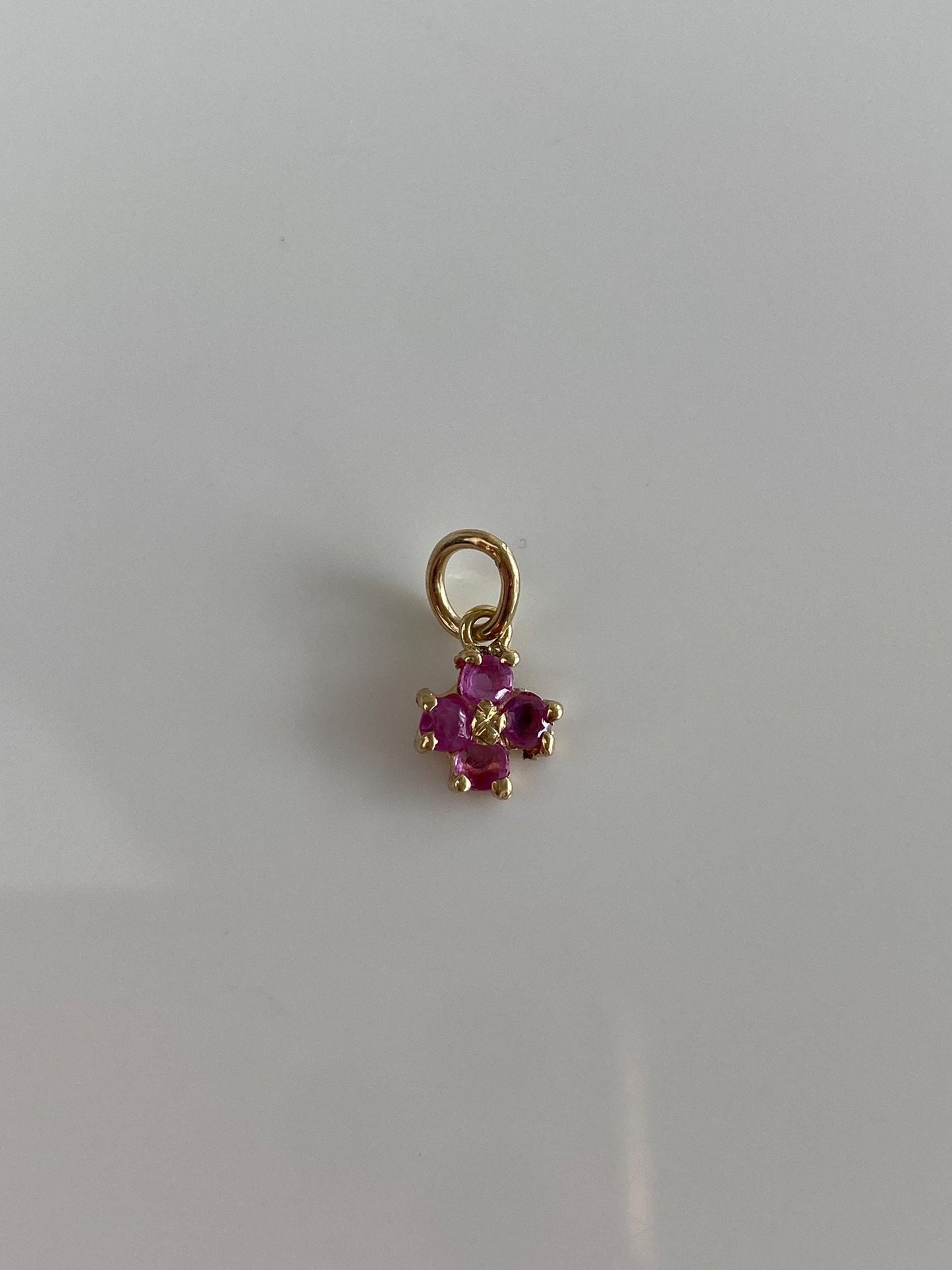 Vintage Solid 14k Yellow Gold Pink Sapphire Flower Charm