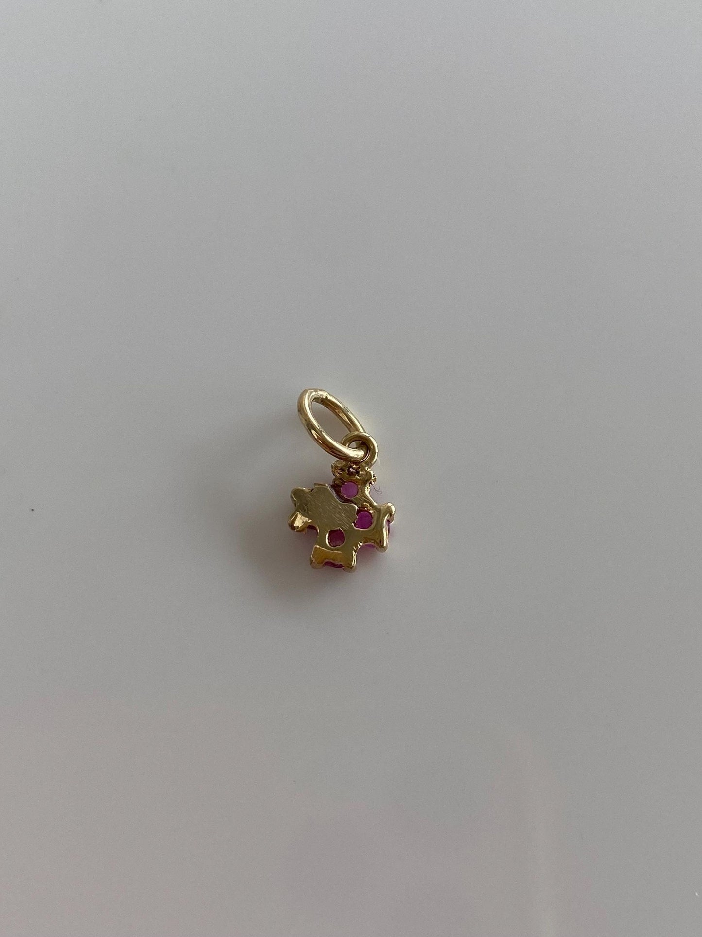 Vintage Solid 14k Yellow Gold Pink Sapphire Flower Charm