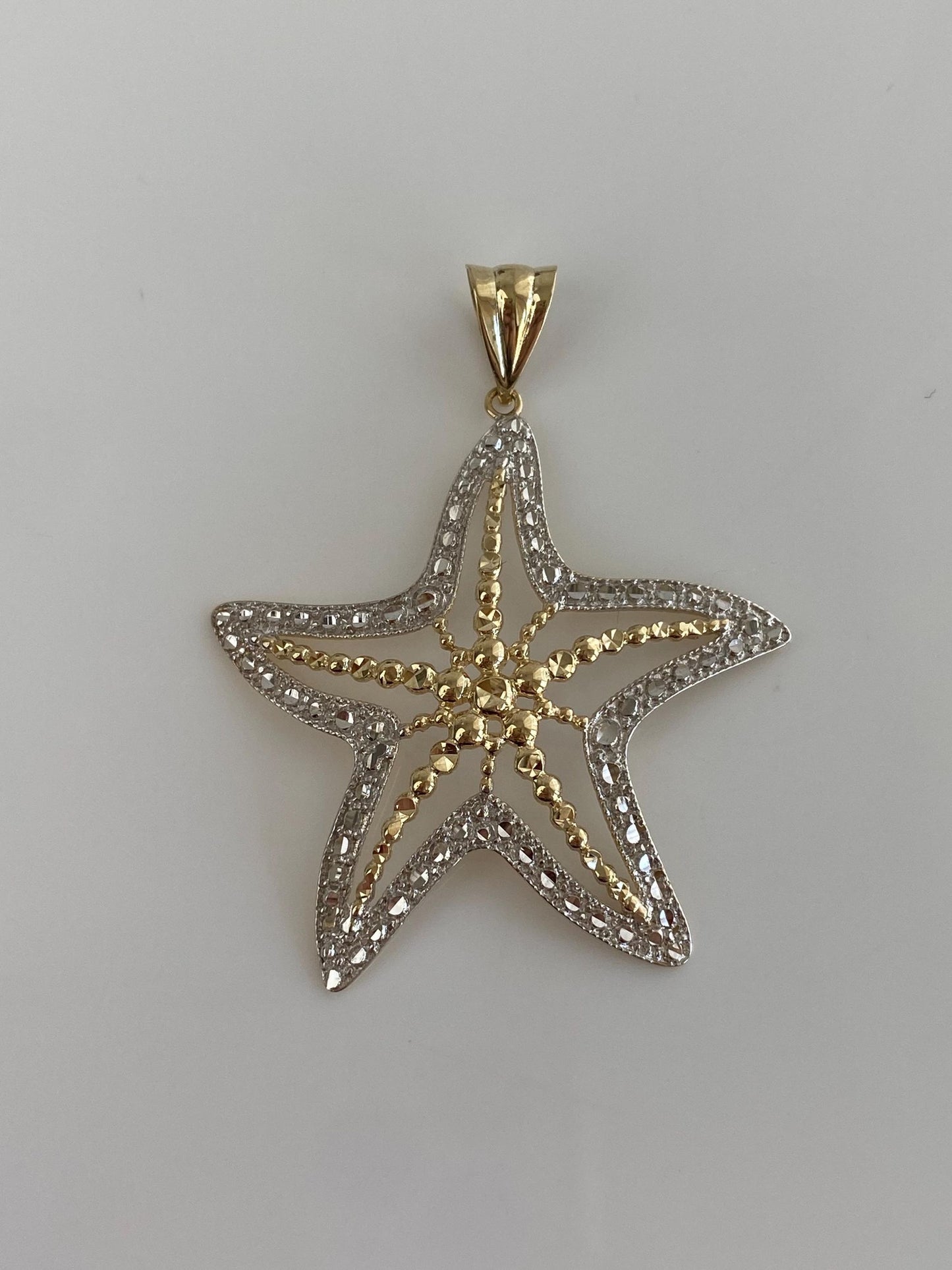 Vintage Solid 14k White & Yellow Gold Diamond Cut Starfish Charm