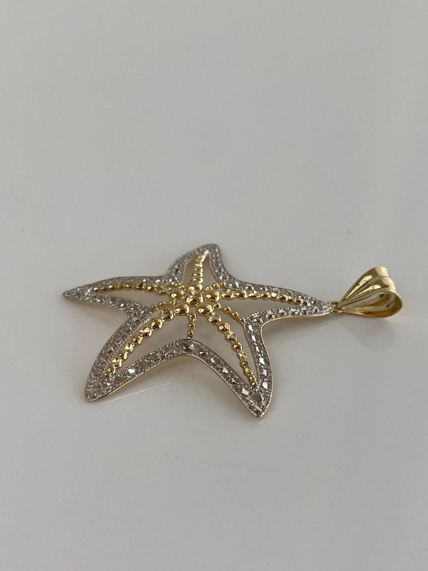 Vintage Solid 14k White & Yellow Gold Diamond Cut Starfish Charm