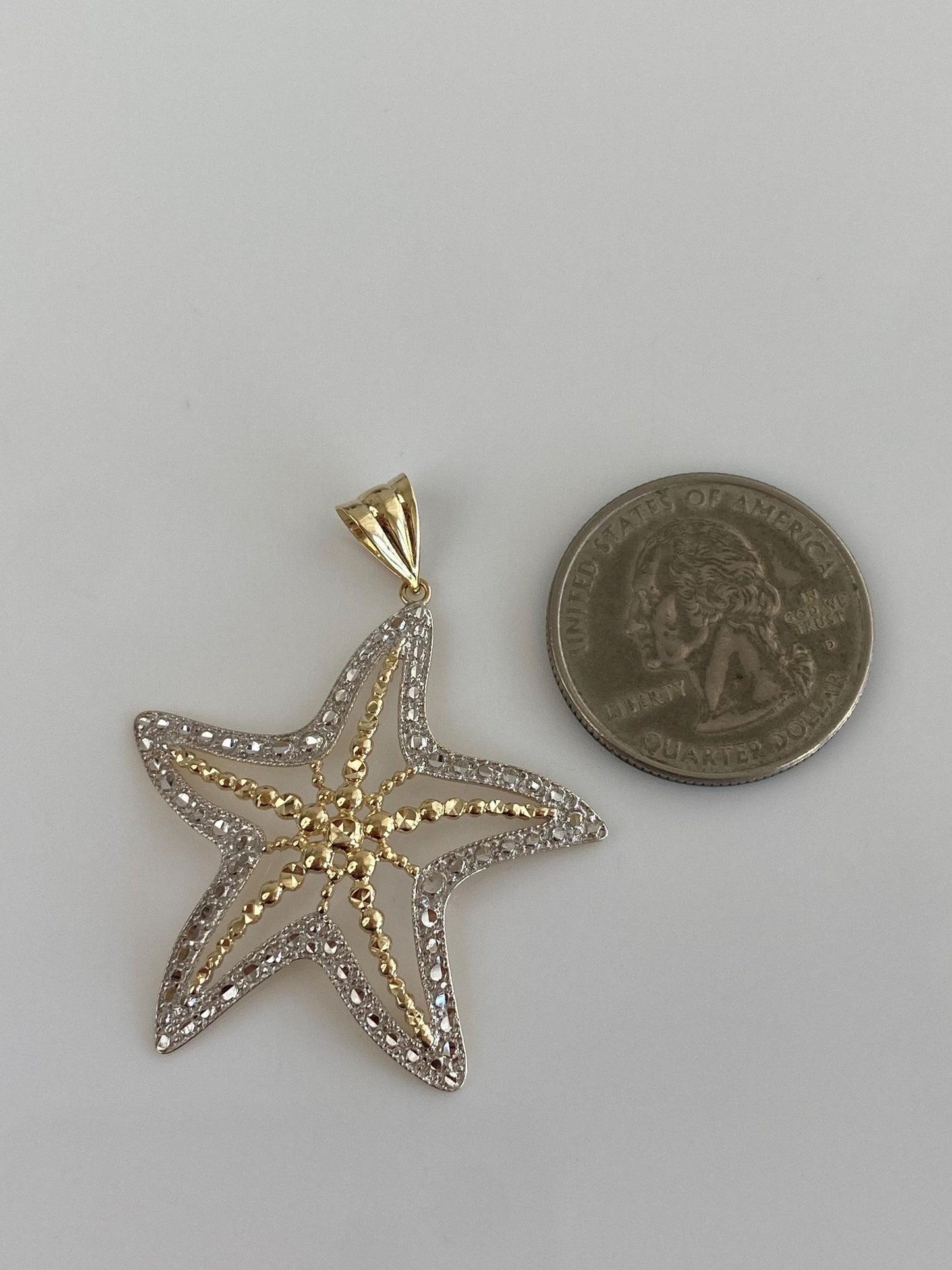 Vintage Solid 14k White & Yellow Gold Diamond Cut Starfish Charm