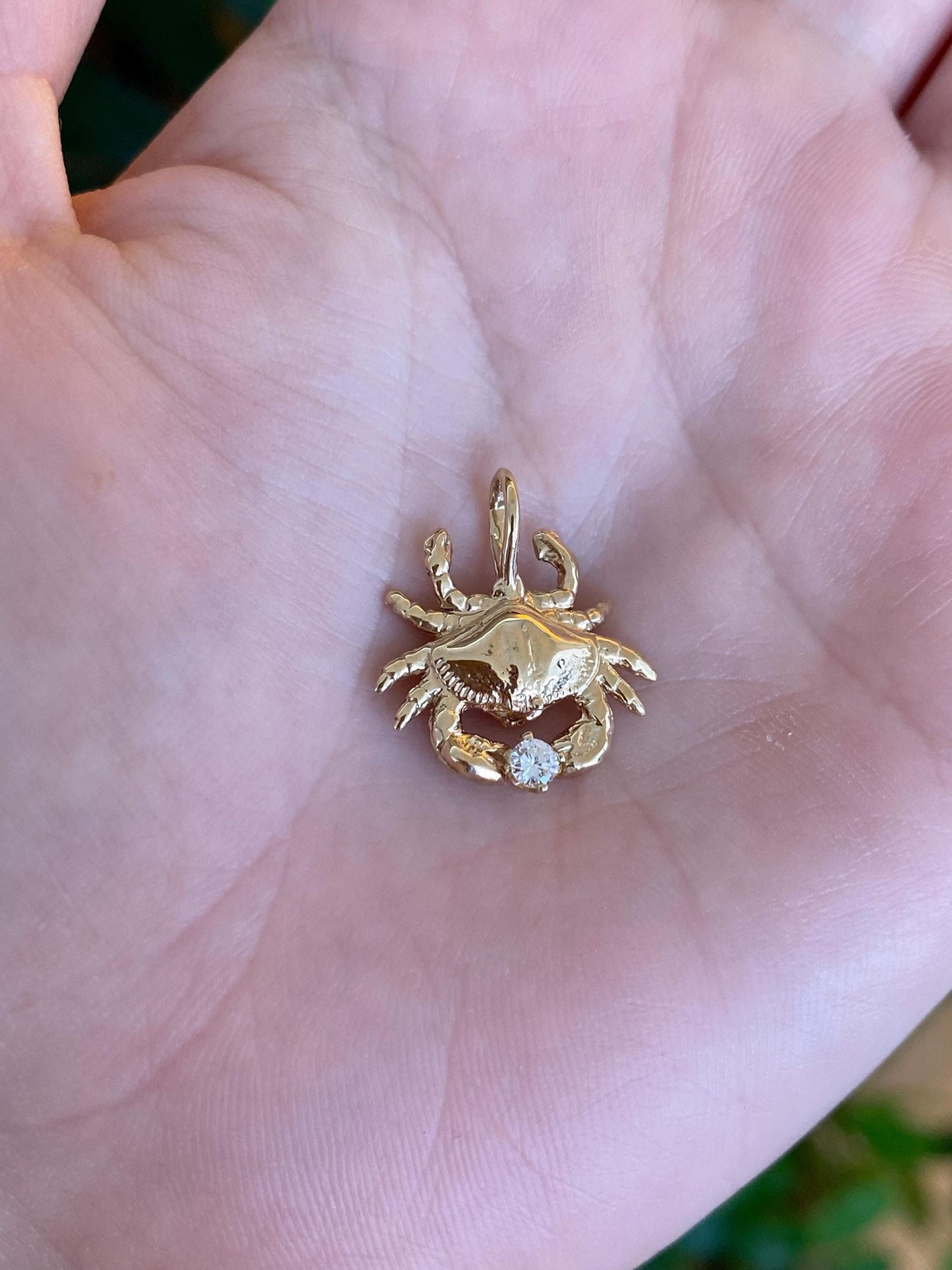 Vintage Solid 14k Yellow Gold Diamond Crab Charm