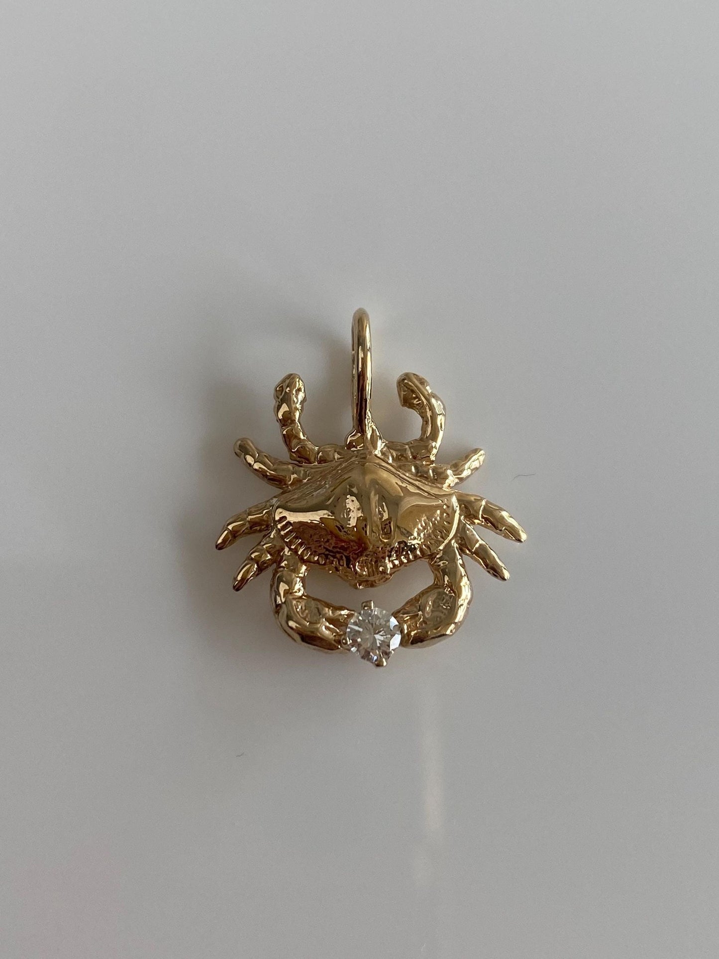 Vintage Solid 14k Yellow Gold Diamond Crab Charm