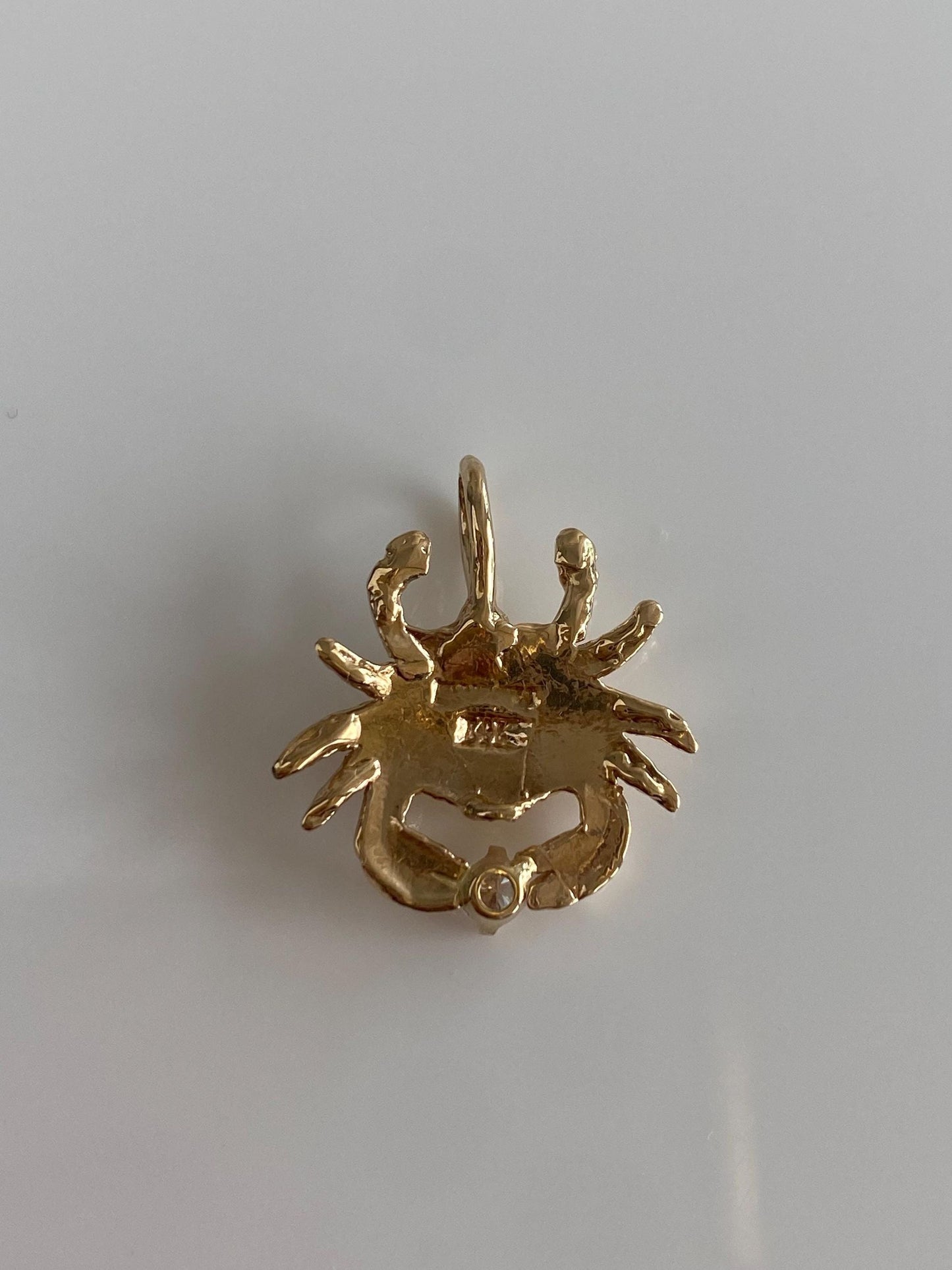 Vintage Solid 14k Yellow Gold Diamond Crab Charm