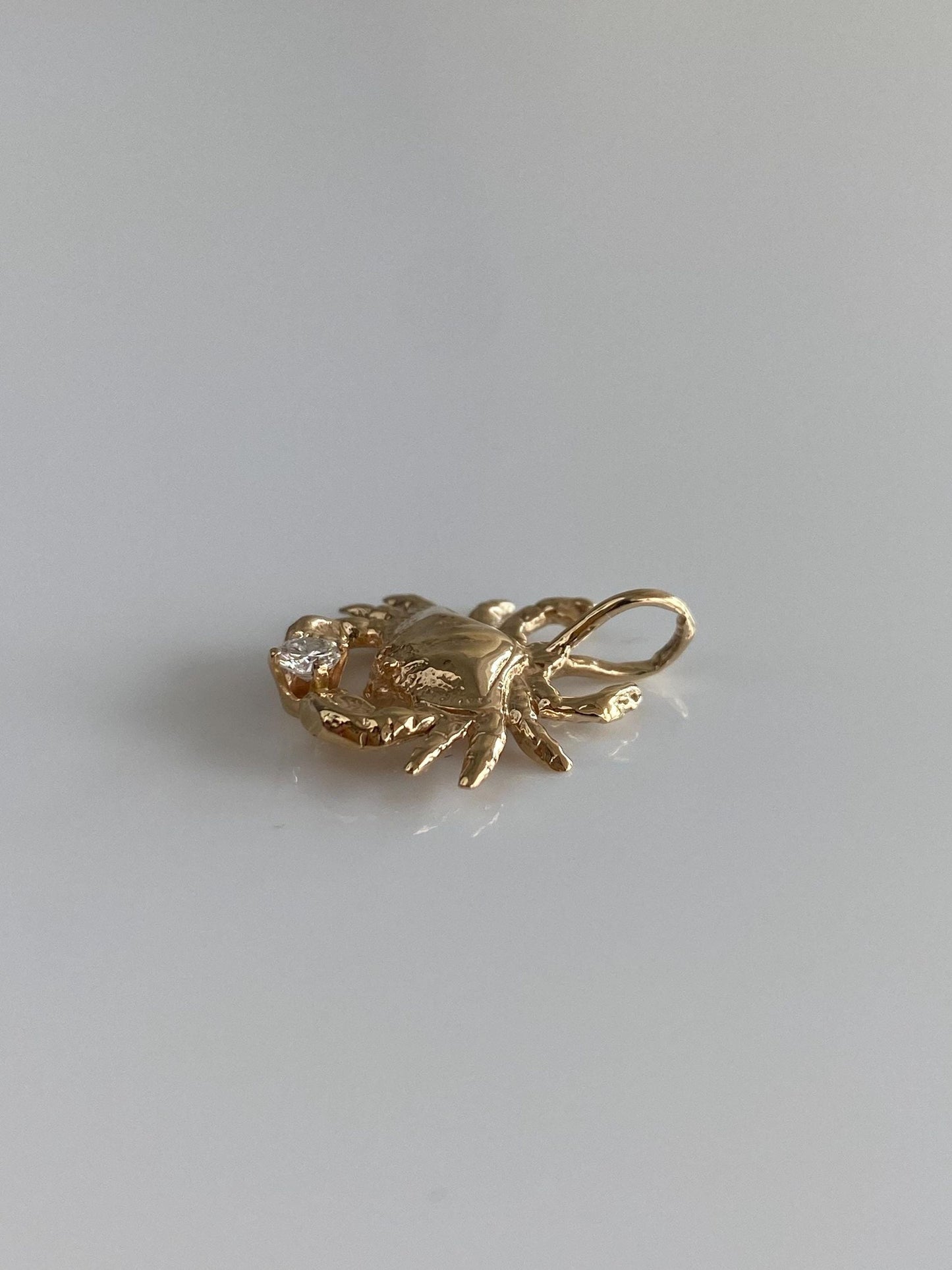 Vintage Solid 14k Yellow Gold Diamond Crab Charm