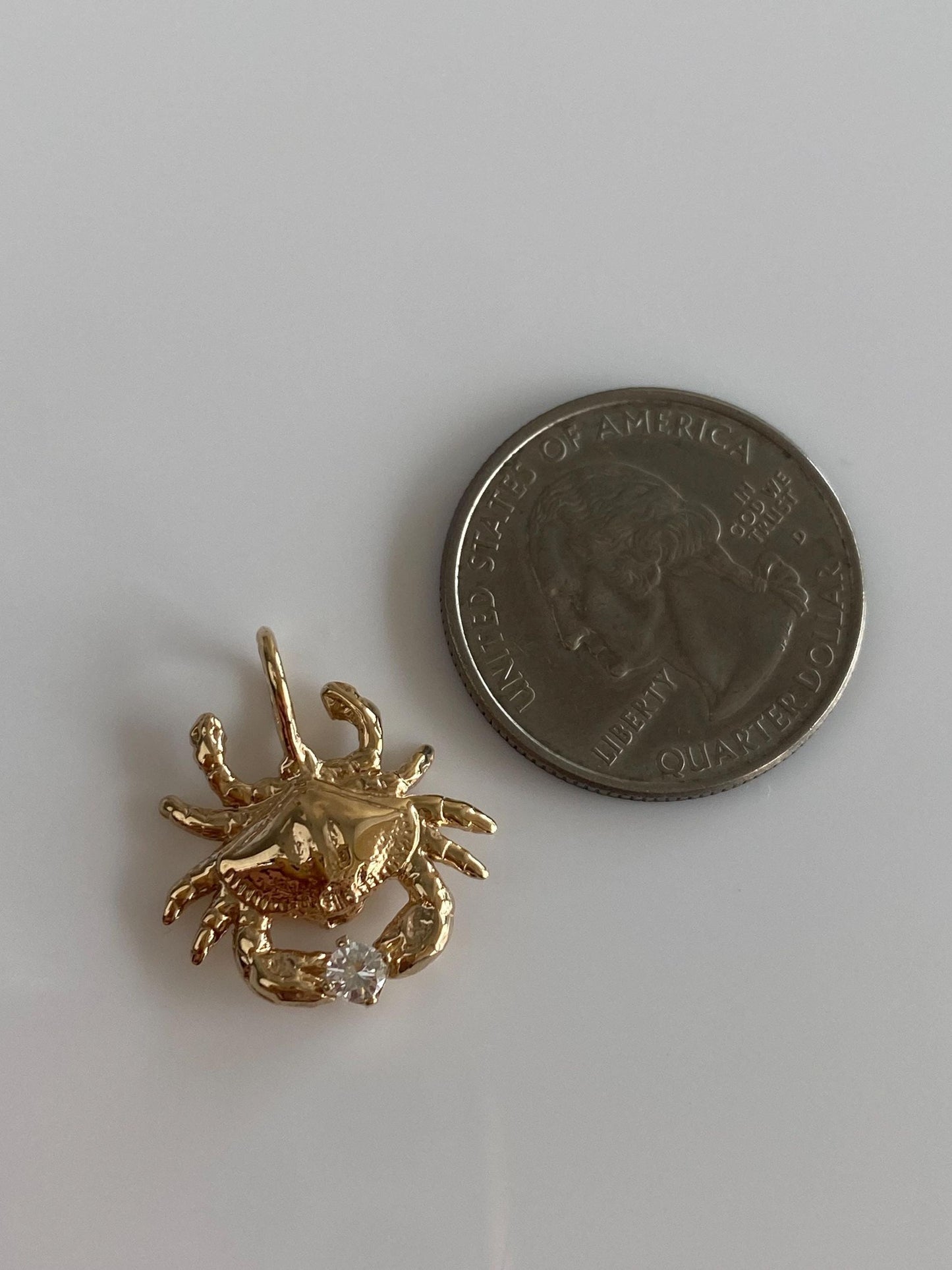 Vintage Solid 14k Yellow Gold Diamond Crab Charm