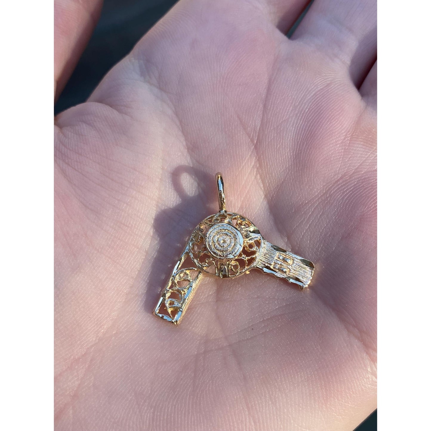 Vintage Solid 14k Yellow Gold Filigree Hair Dryer Charm