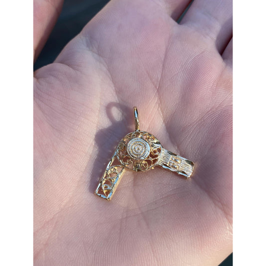 Vintage Solid 14k Yellow Gold Filigree Hair Dryer Charm