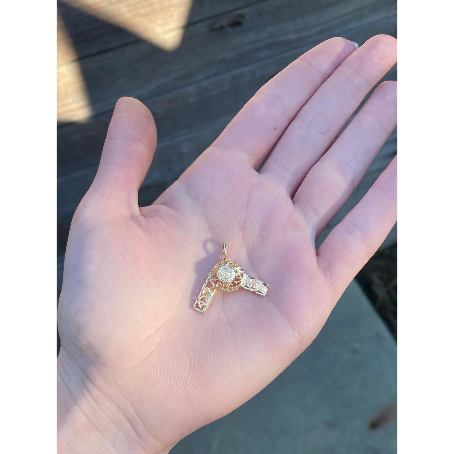 Vintage Solid 14k Yellow Gold Filigree Hair Dryer Charm
