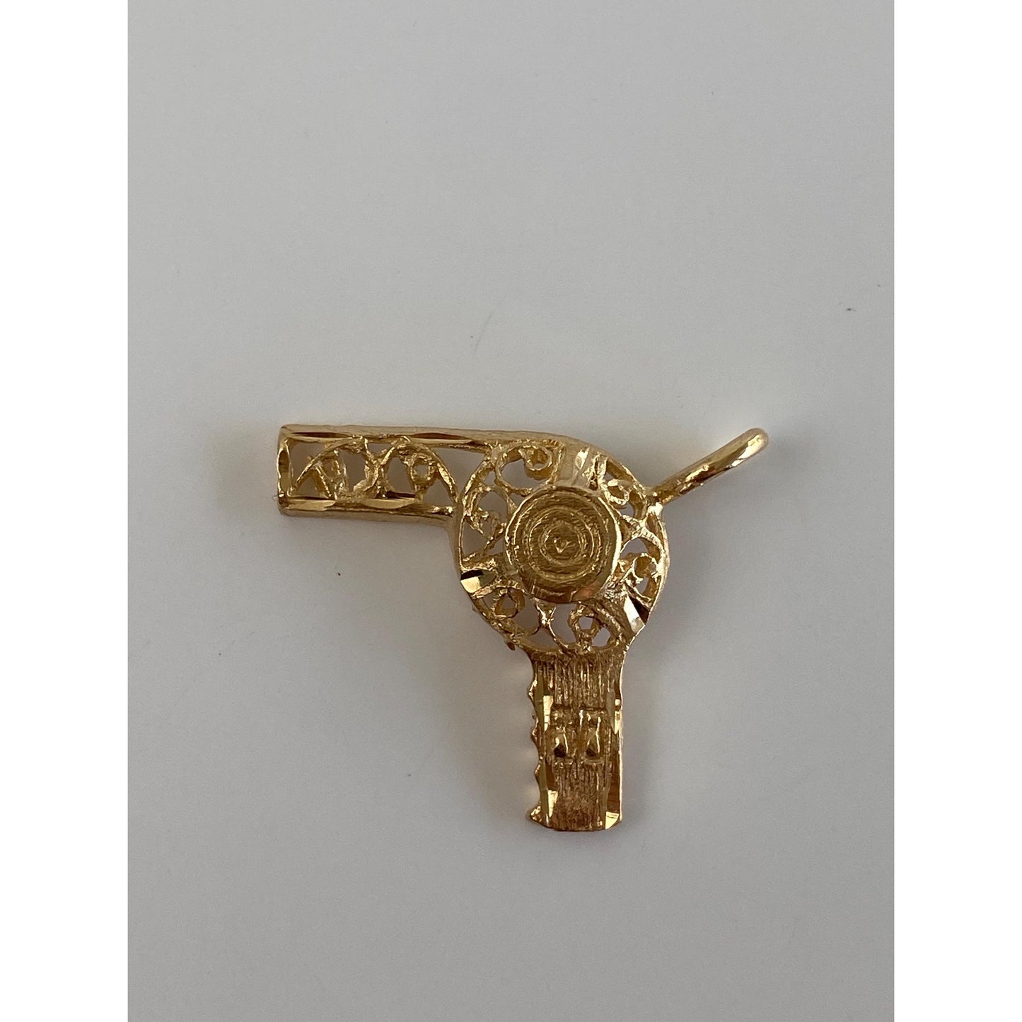 Vintage Solid 14k Yellow Gold Filigree Hair Dryer Charm
