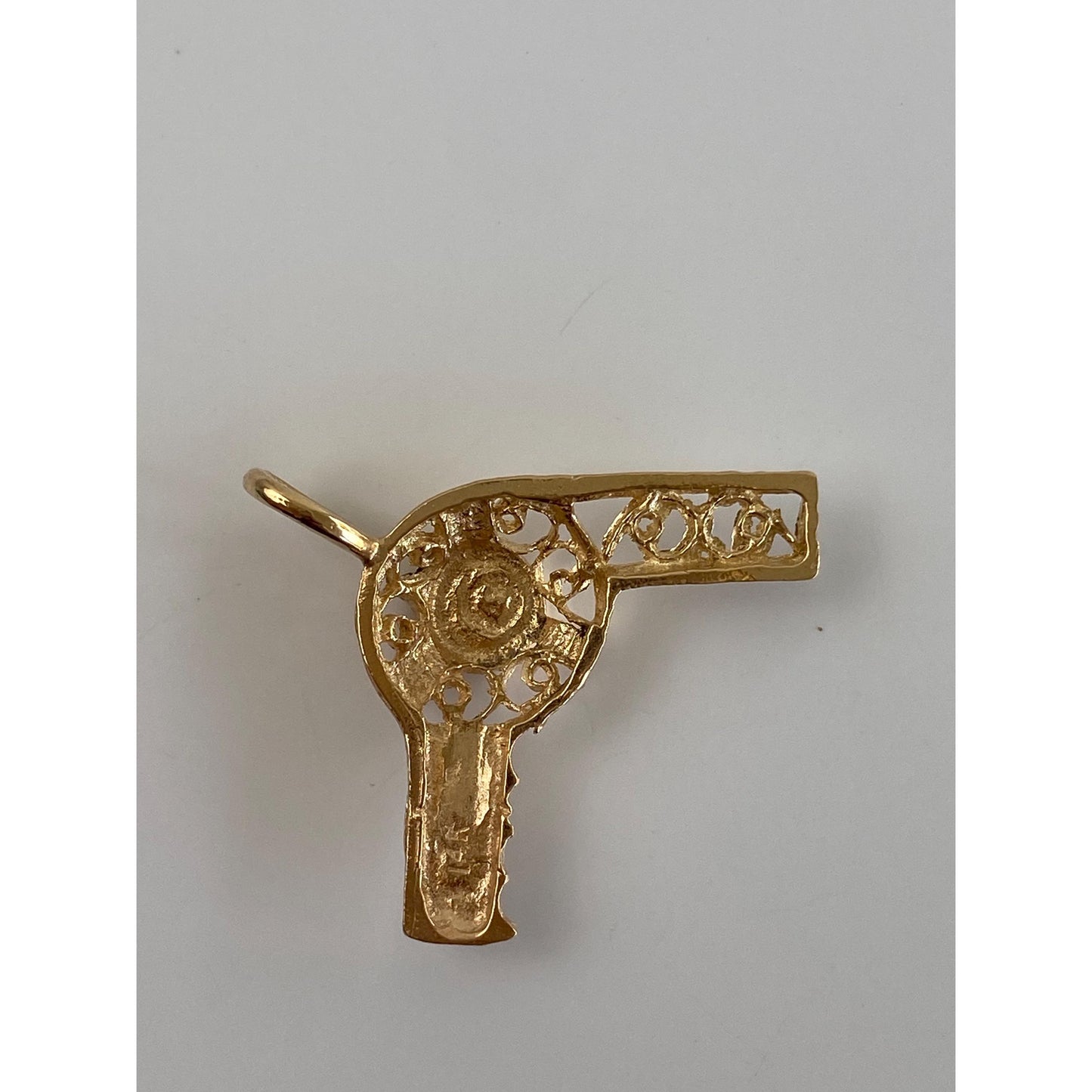 Vintage Solid 14k Yellow Gold Filigree Hair Dryer Charm