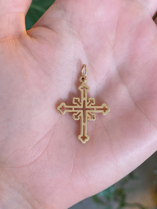 Vintage Solid 14k Yellow Gold Cross Charm