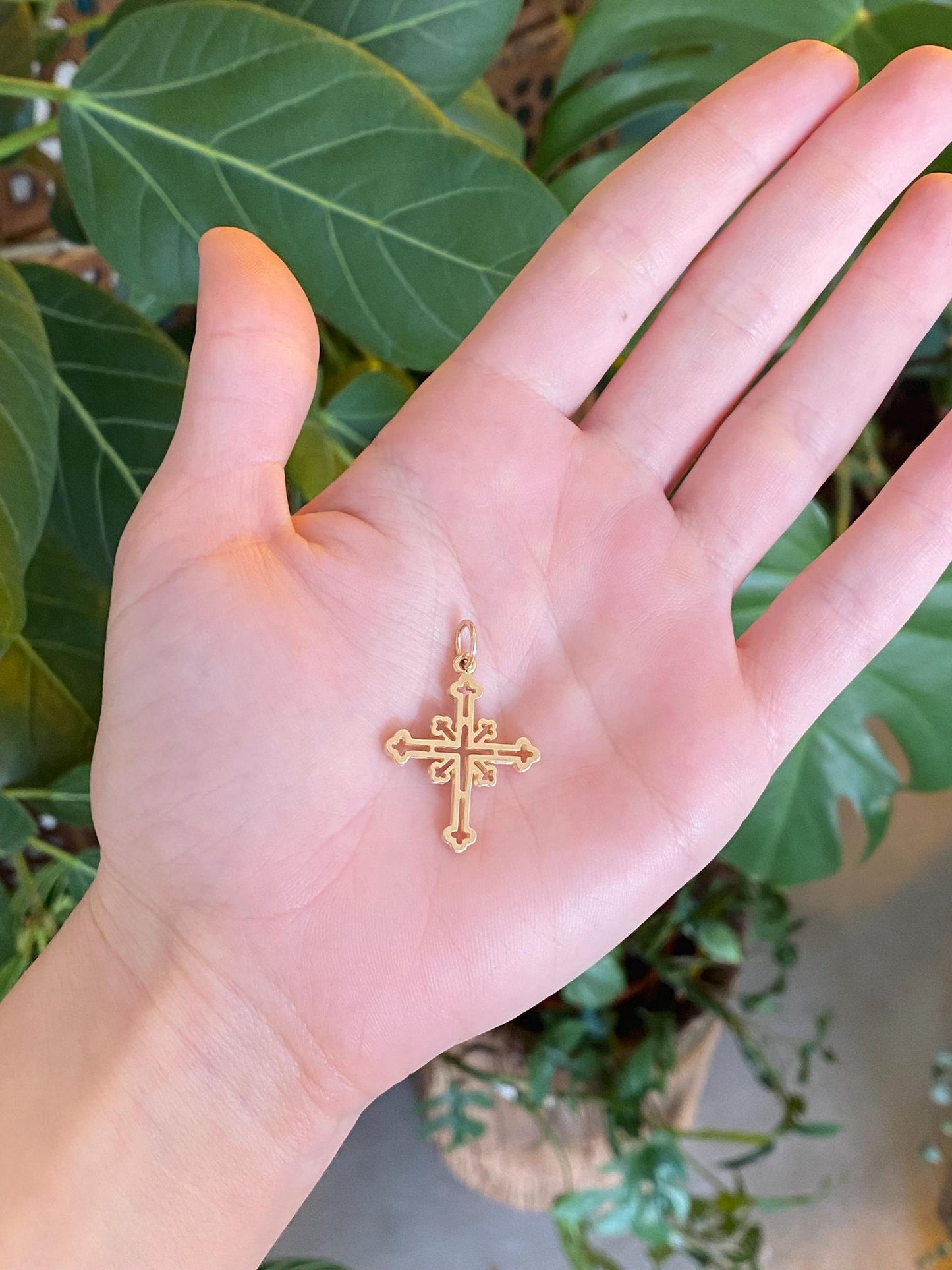 Vintage Solid 14k Yellow Gold Cross Charm