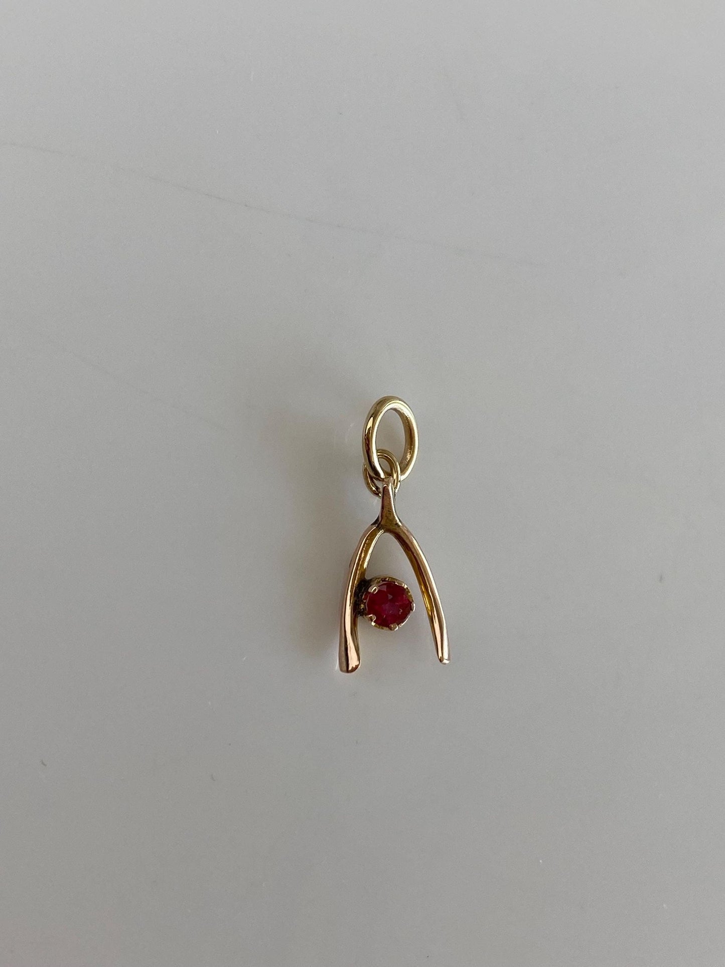 Vintage Solid 8k Yellow Gold Pink Tourmaline Wishbone Charm