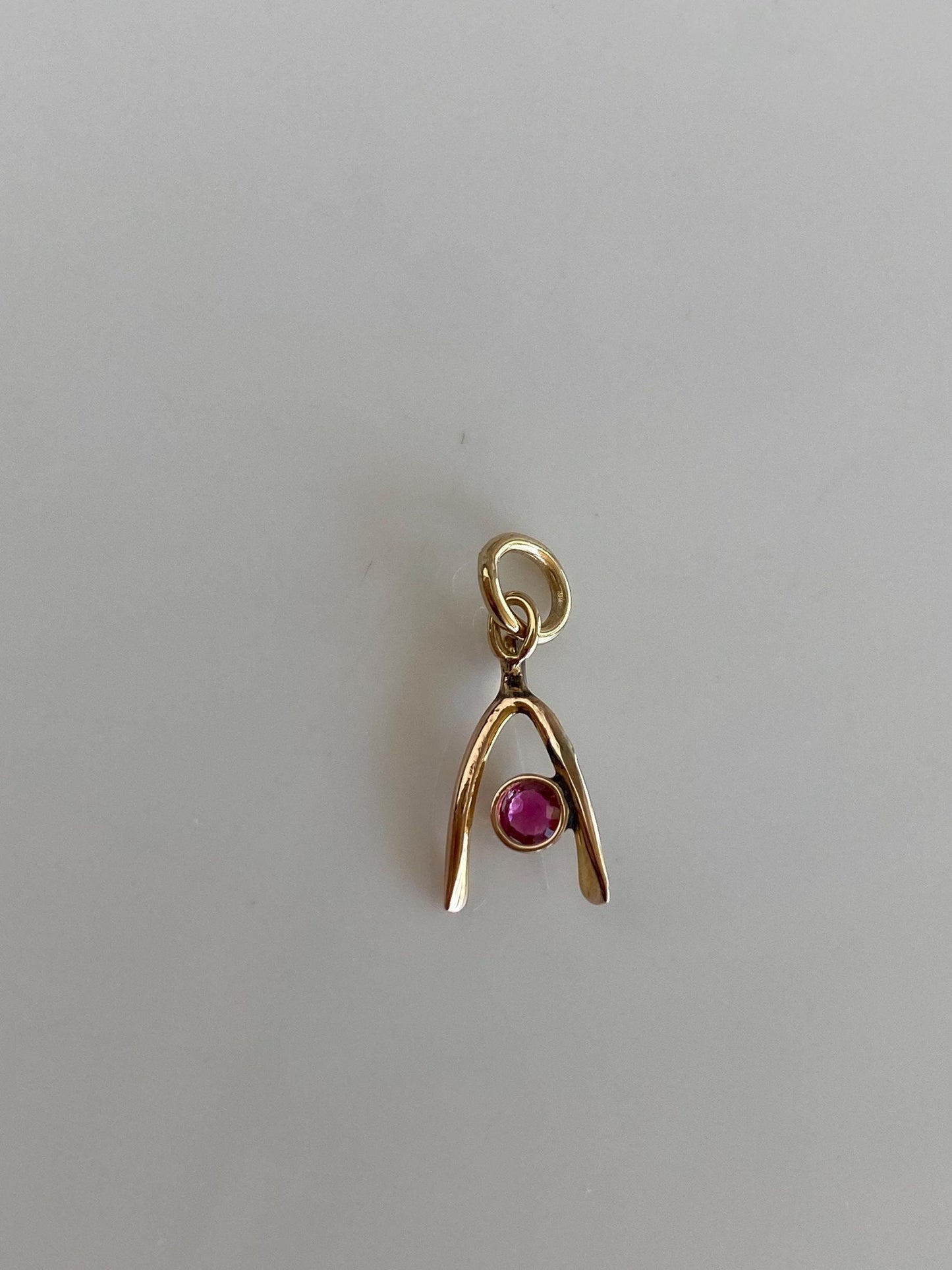 Vintage Solid 8k Yellow Gold Pink Tourmaline Wishbone Charm