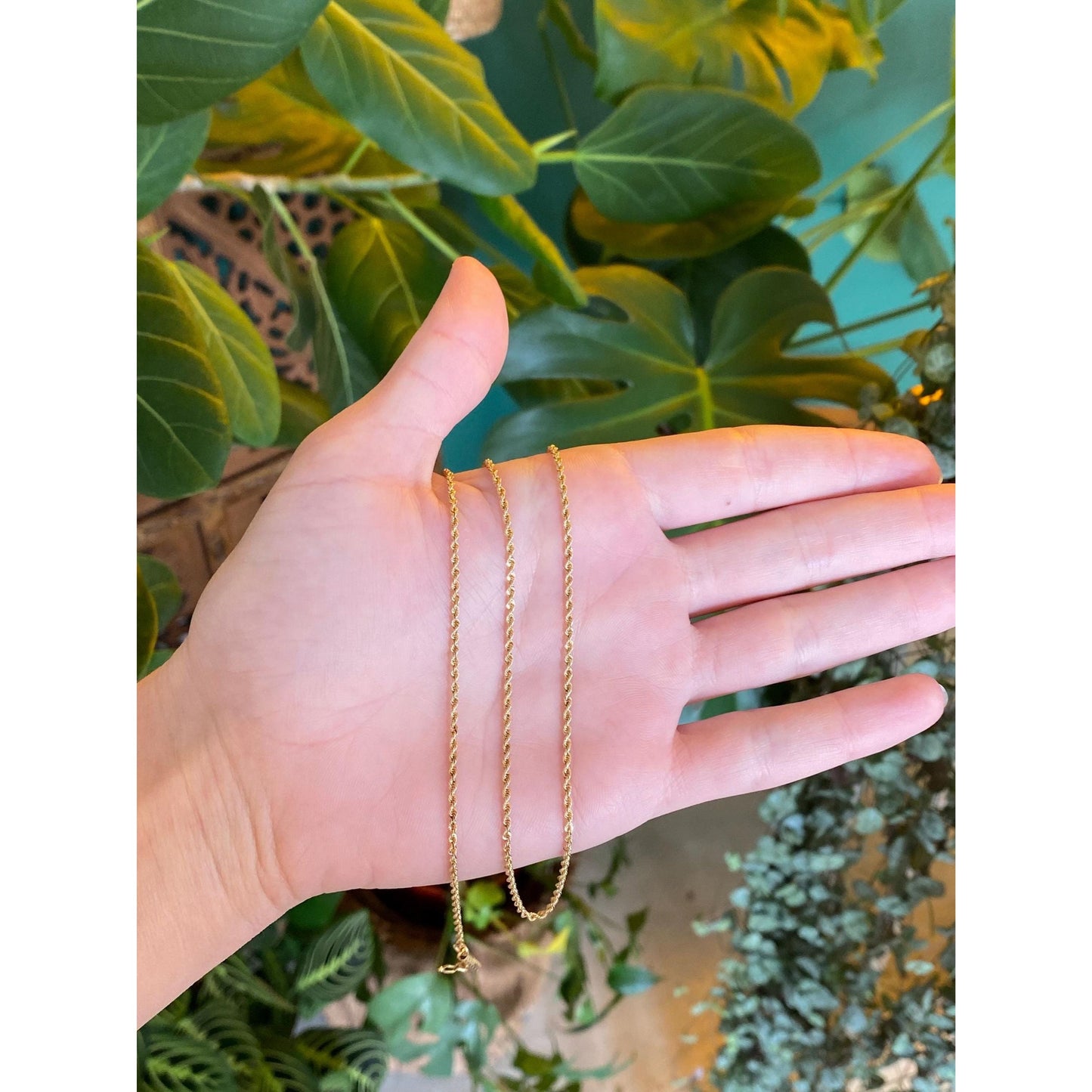 Vintage Solid 14k Yellow Gold Dainty Rope Chain Necklace - 21 inches