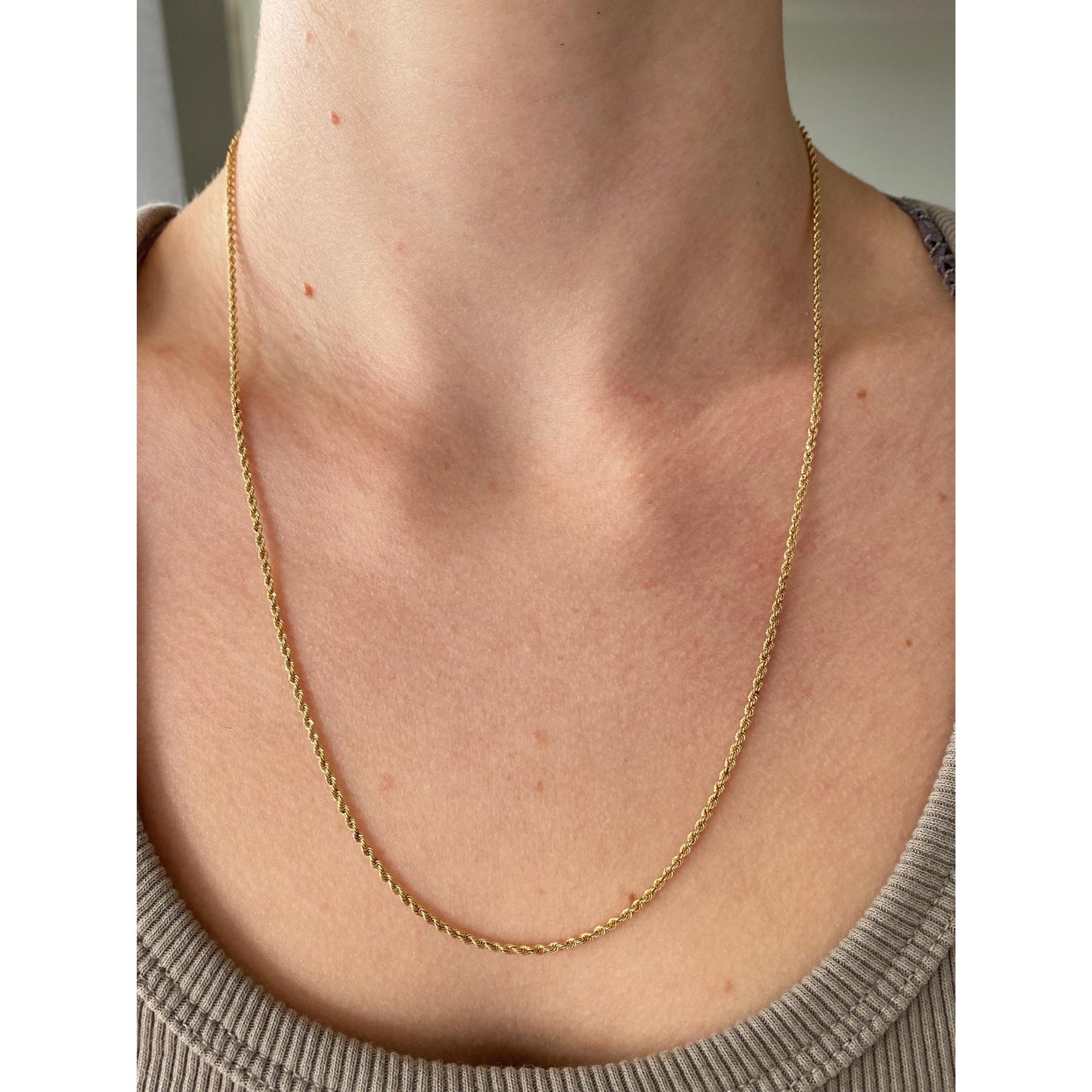 Vintage Solid 14k Yellow Gold Dainty Rope Chain Necklace - 21 inches