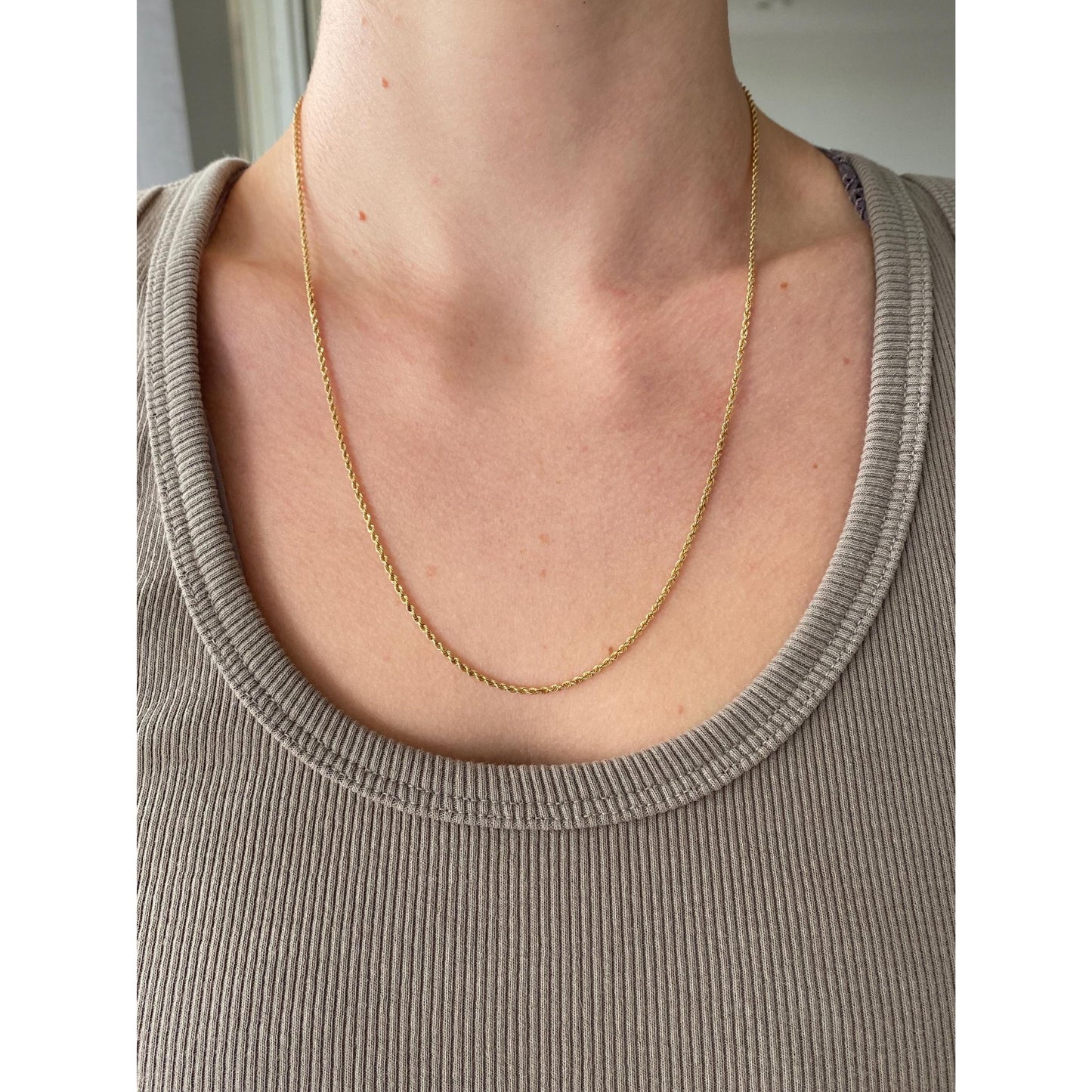 Vintage Solid 14k Yellow Gold Dainty Rope Chain Necklace - 21 inches