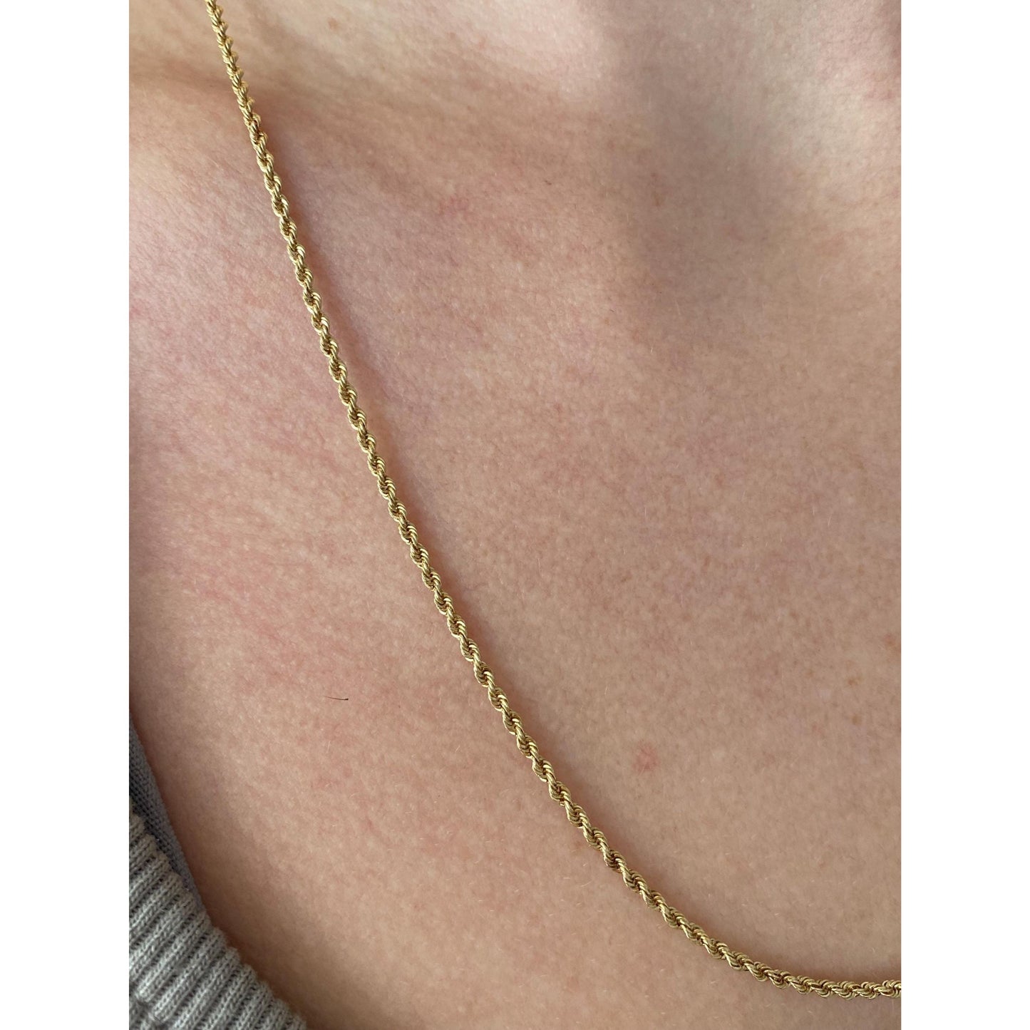 Vintage Solid 14k Yellow Gold Dainty Rope Chain Necklace - 21 inches