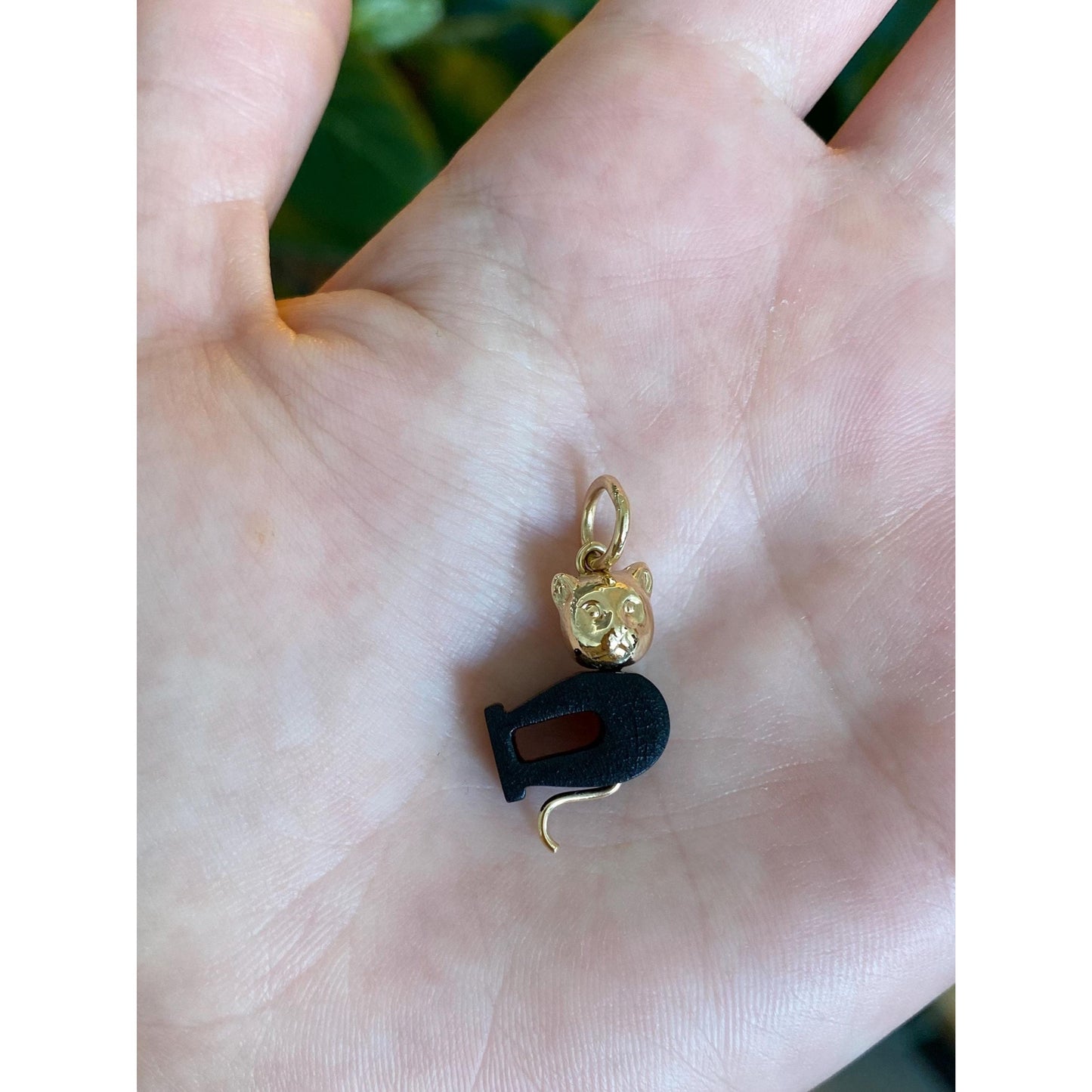 Vintage 14k Yellow Gold Black Resin Cat Charm