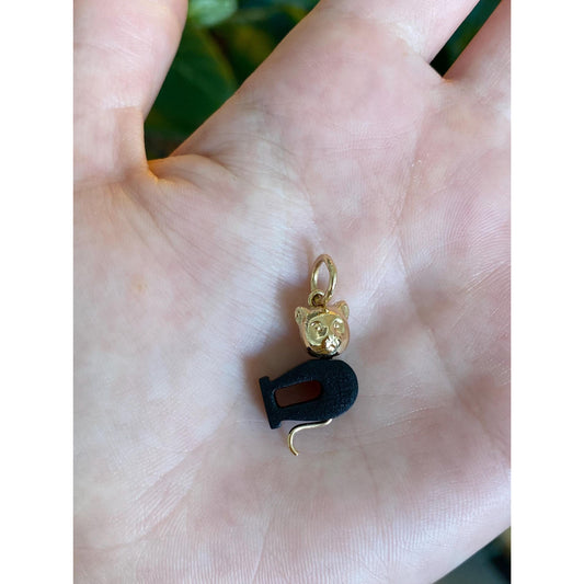 Vintage 14k Yellow Gold Black Resin Cat Charm