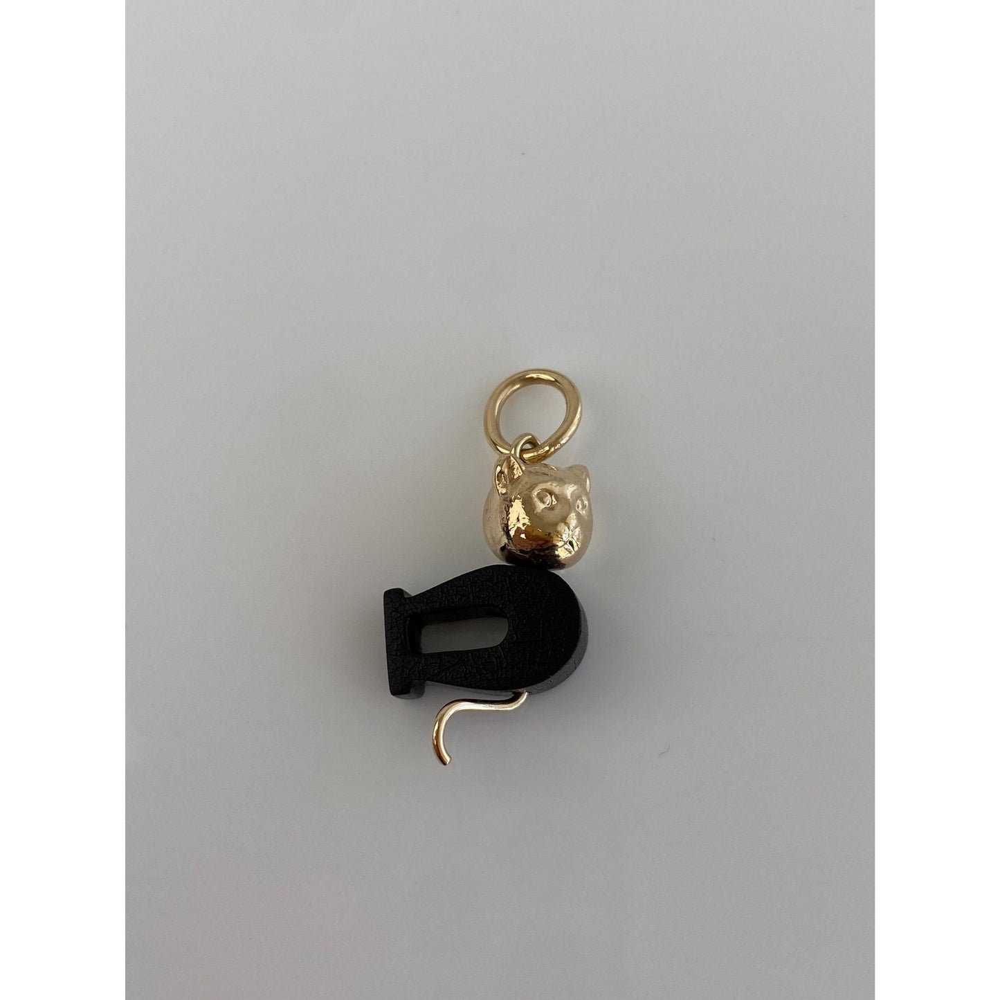 Vintage 14k Yellow Gold Black Resin Cat Charm
