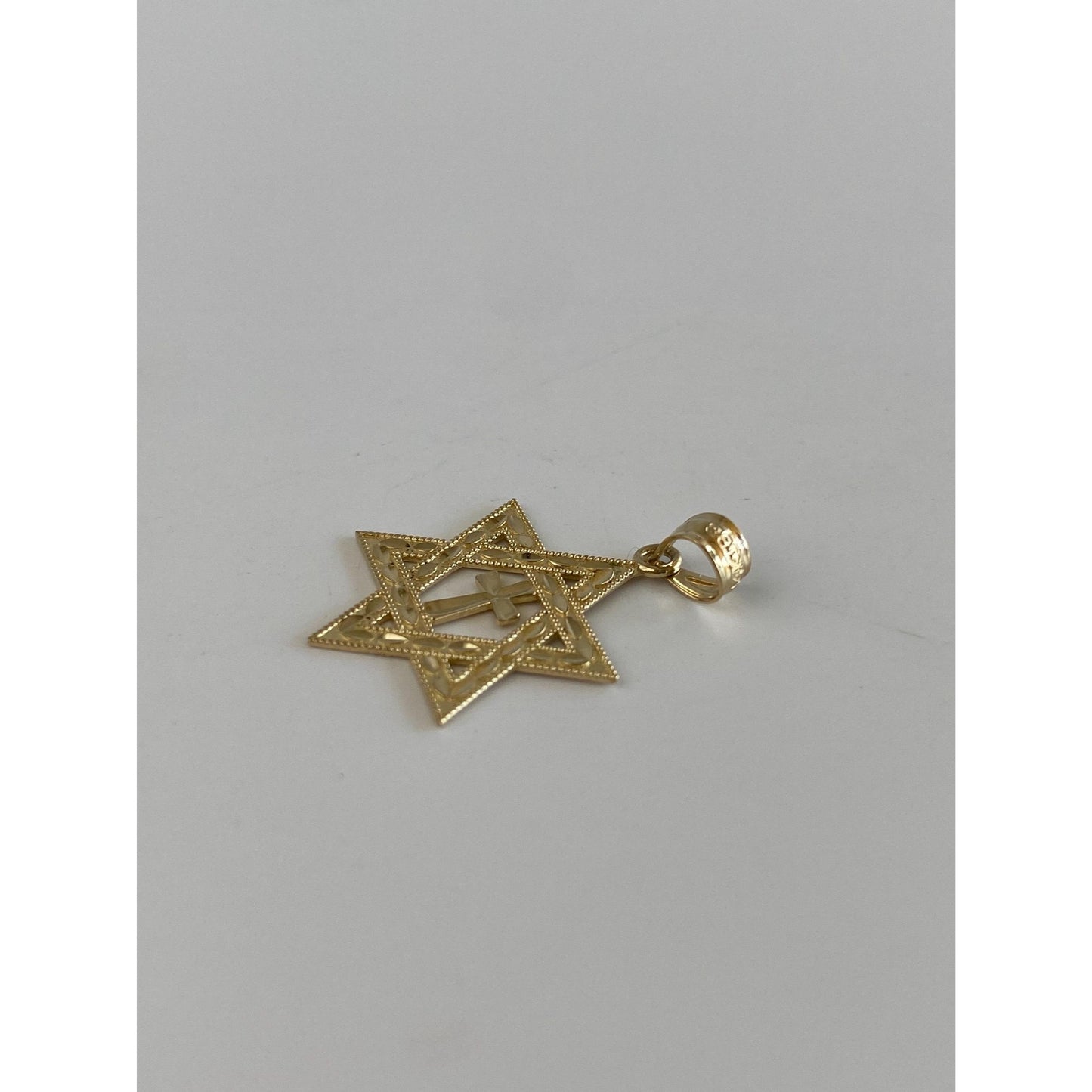 Vintage Solid 14k Yellow Gold Diamond Cut Star Of David Charm