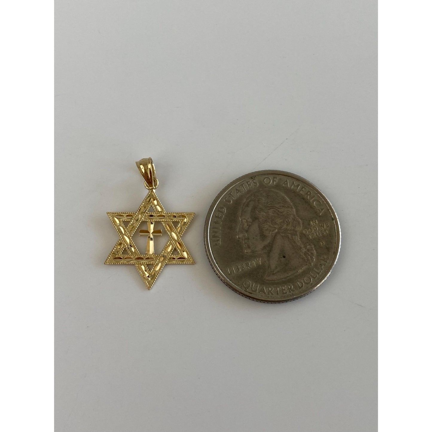 Vintage Solid 14k Yellow Gold Diamond Cut Star Of David Charm