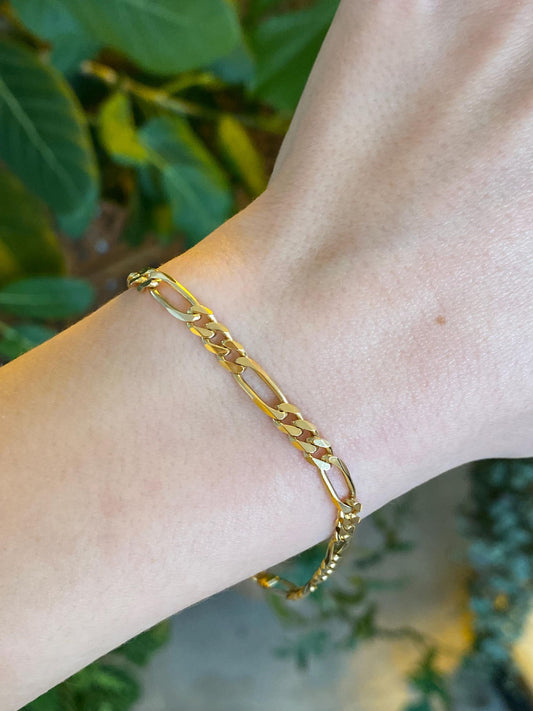 Vintage Solid 14k Yellow Gold Figaro Chain Bracelet - 8 inches